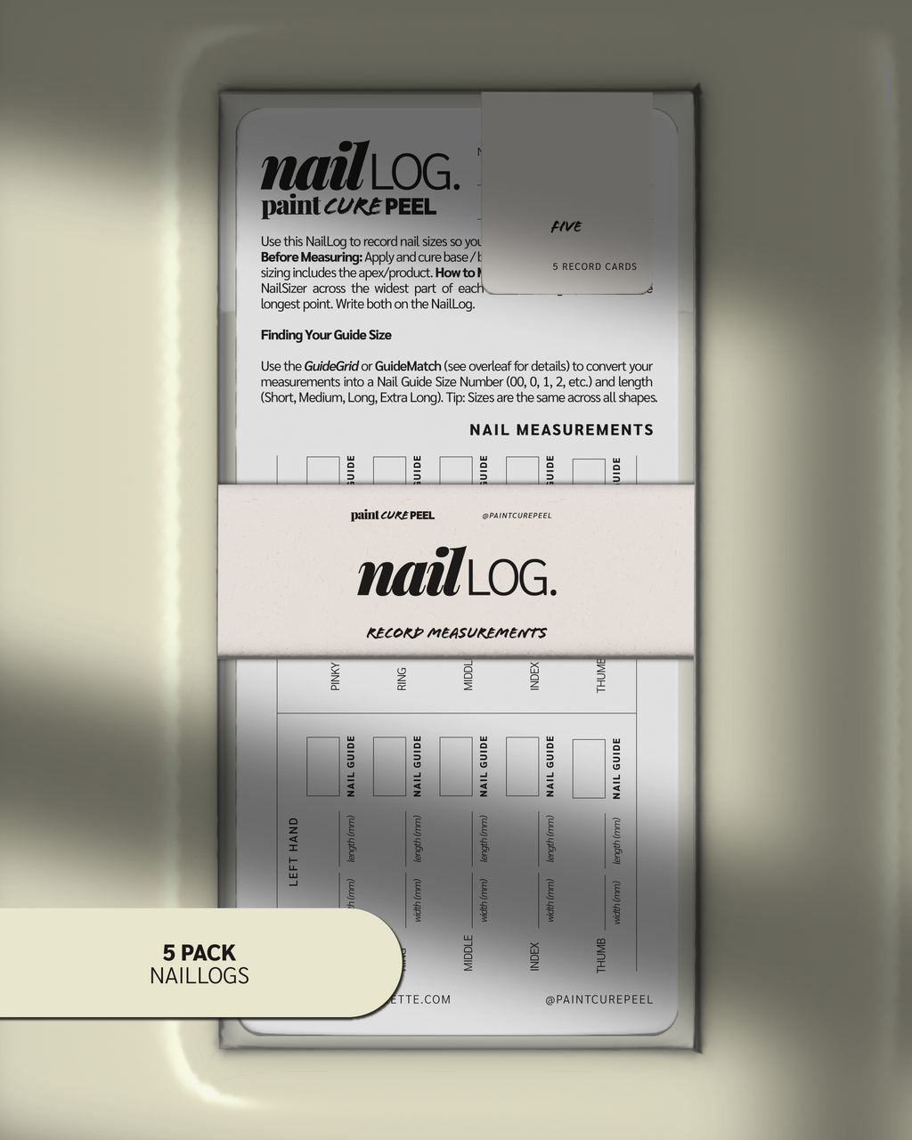 Paint Cure Peel Nail Guides System NailLogs | Client Measurements Record Card