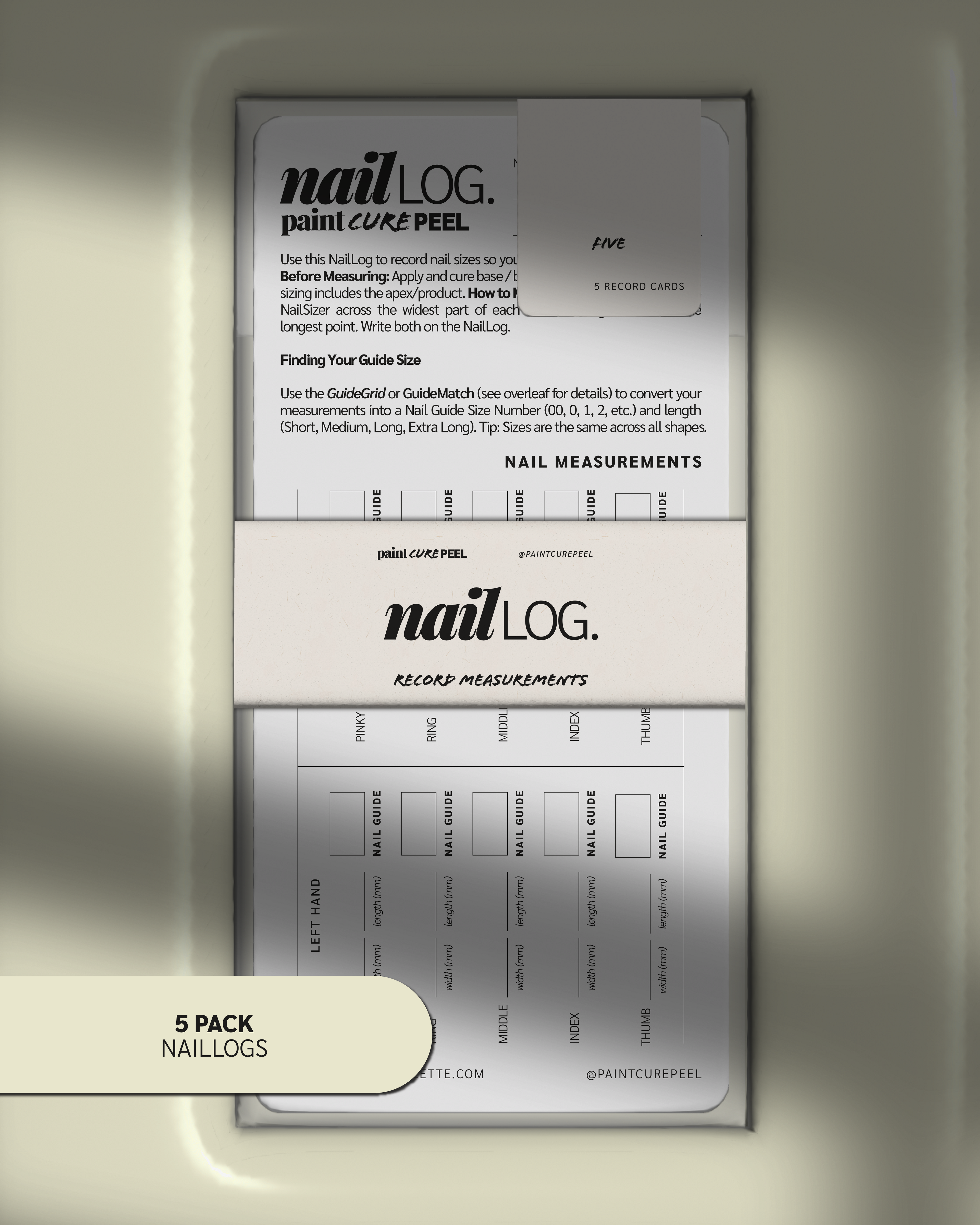 Paint Cure Peel Nail Guides System NailLogs | Client Measurements Record Card