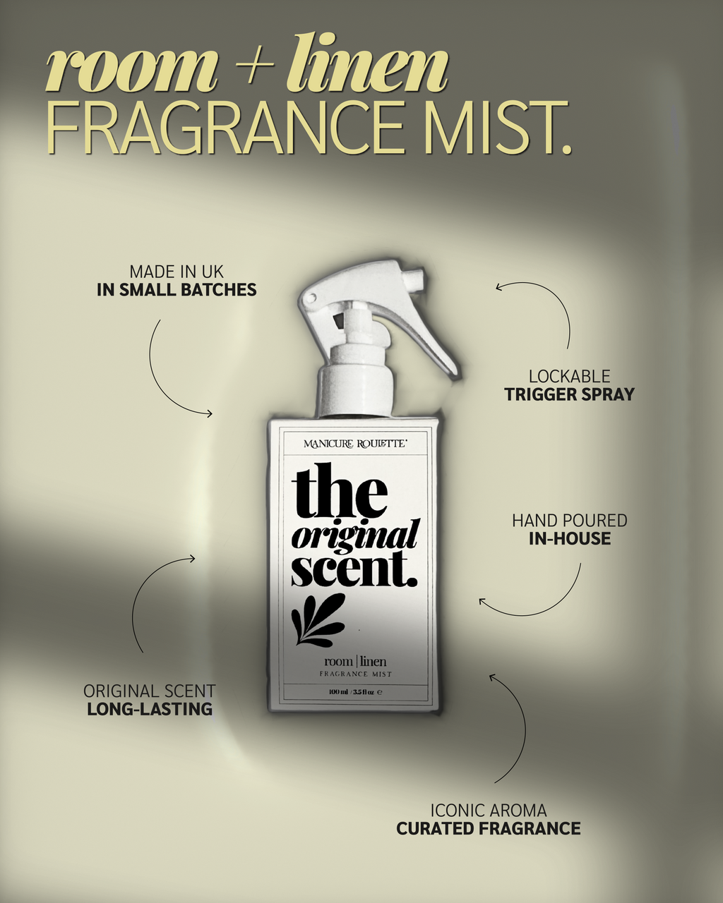 Manicure Roulette Room & Linen Mist 100ml | Long-lasting Fragrance Mist in The Original Scent