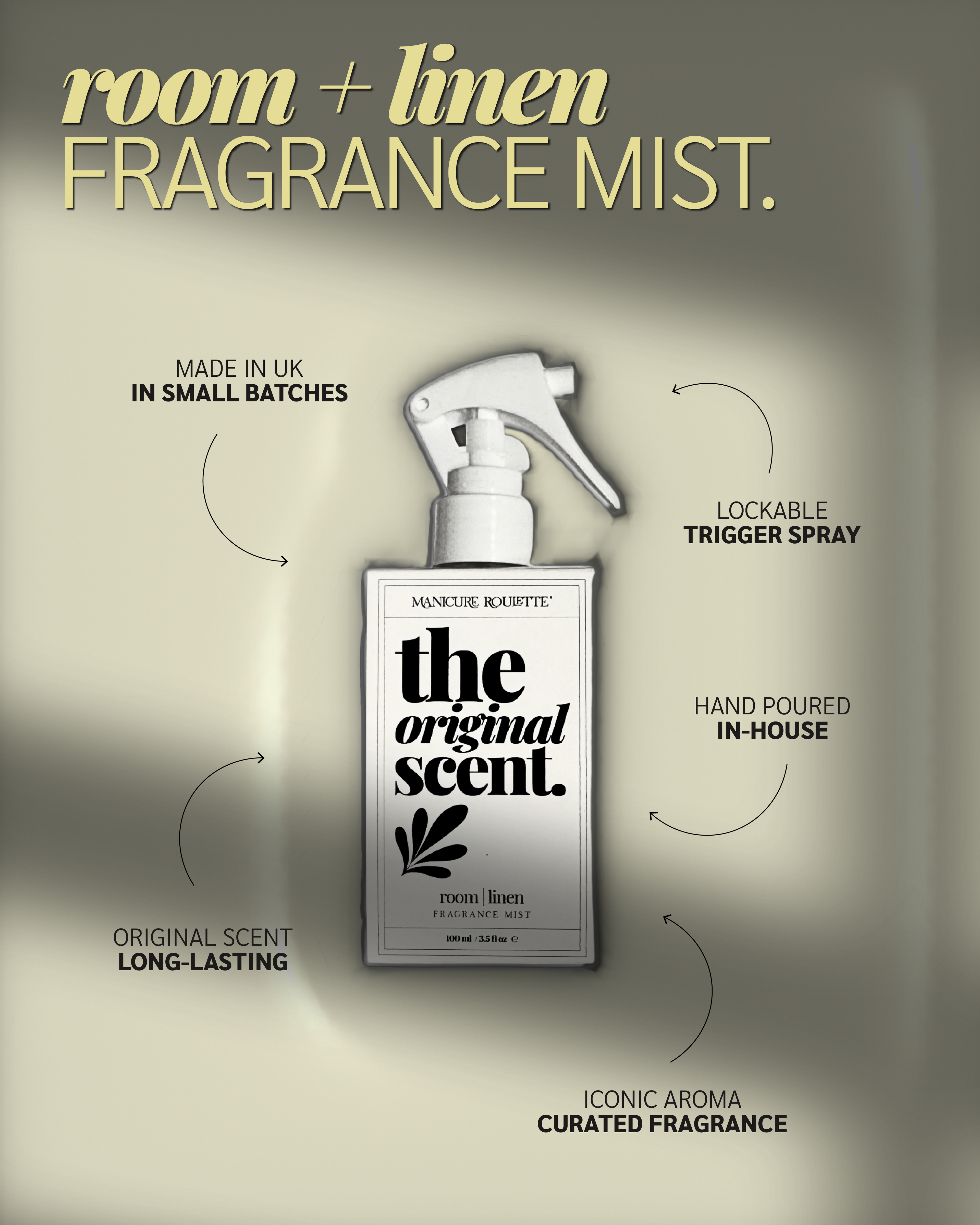 Manicure Roulette Room & Linen Mist 100ml | Long-lasting Fragrance Mist in The Original Scent