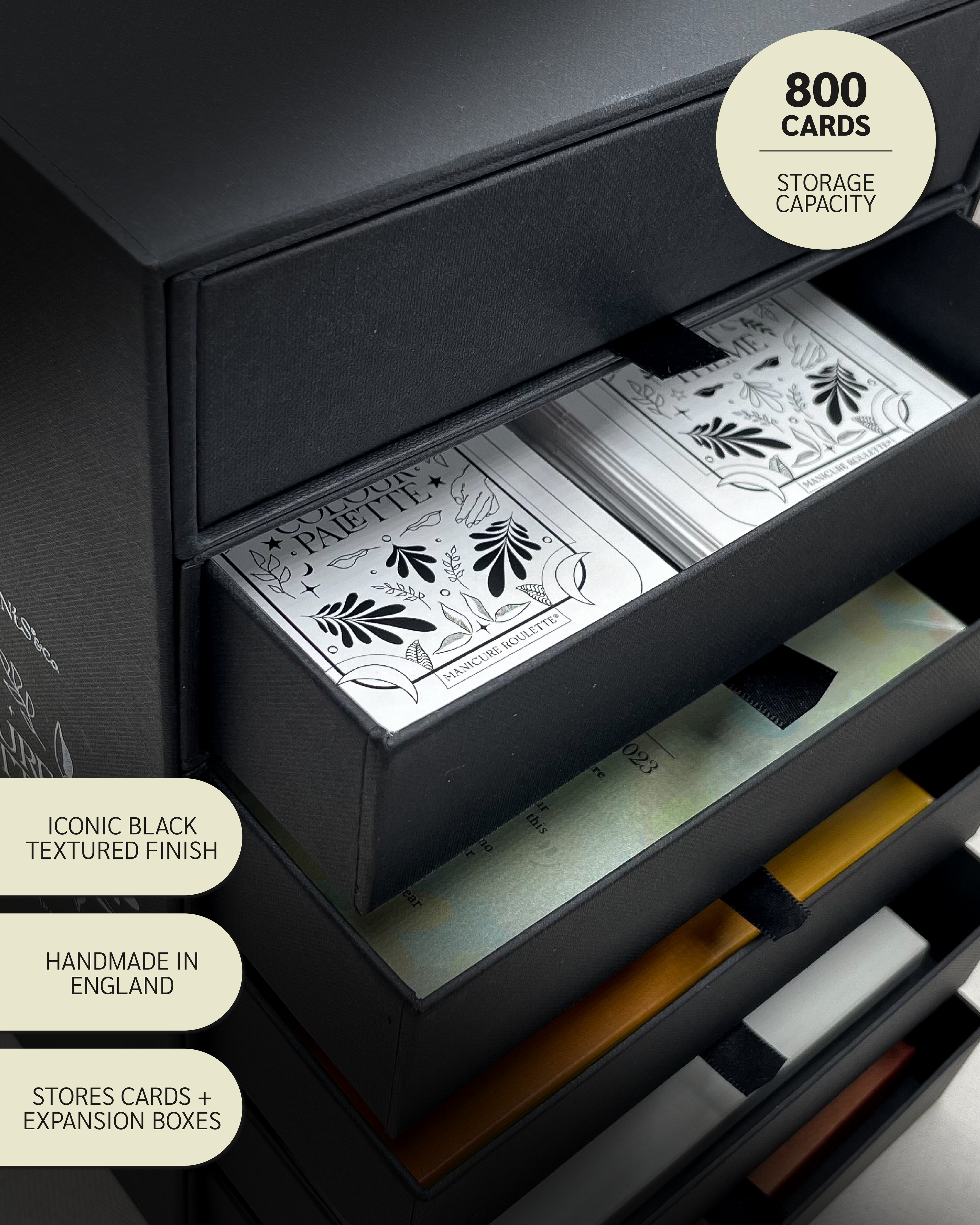Manicure Roulette Collectors Tower | Card & Expansion Pack Storage Tower with Drawers
