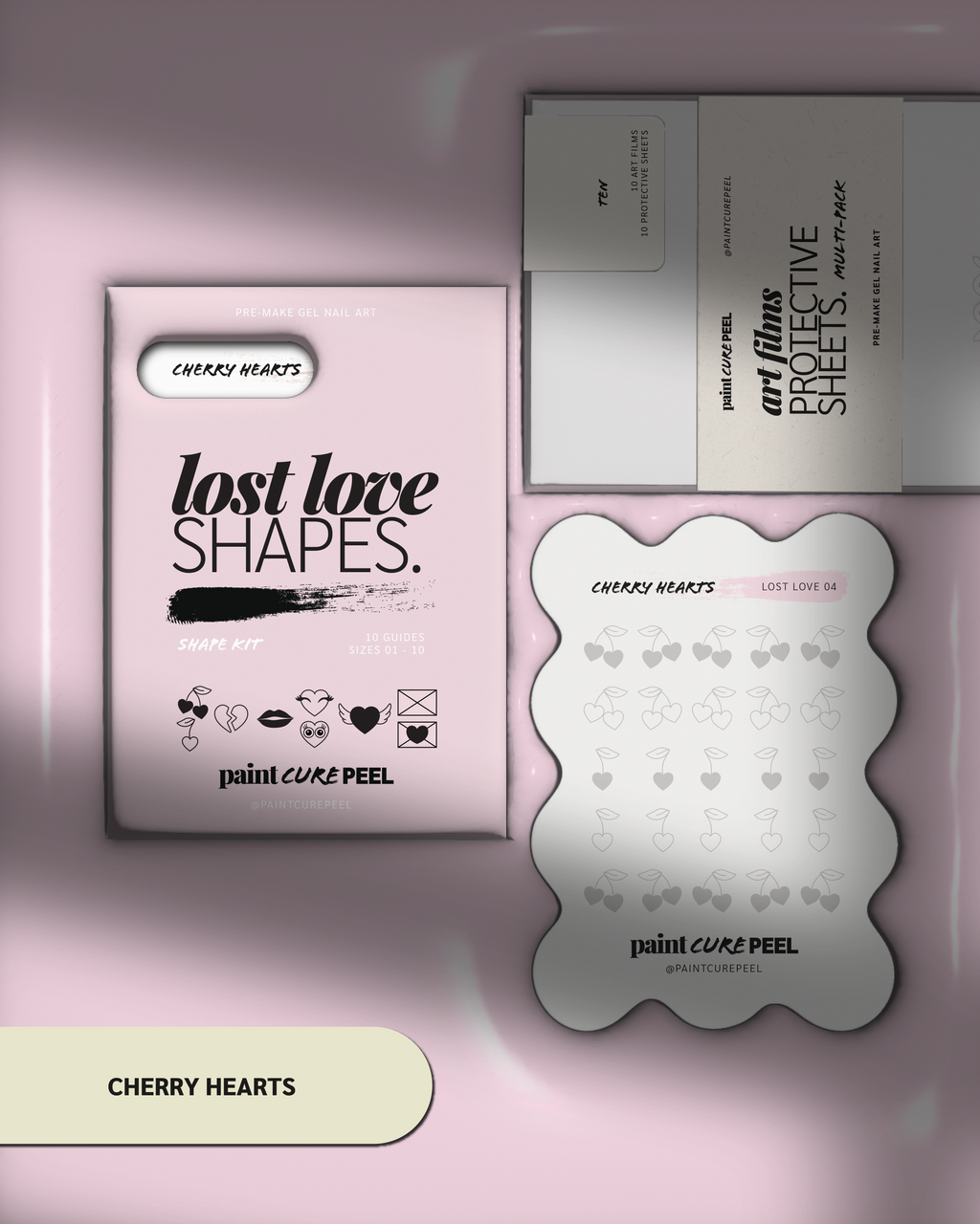 Paint Cure Peel Lost Love Shape Guides Starter Bundle | Pre-make Gel Nail Art (Worth £32.98)