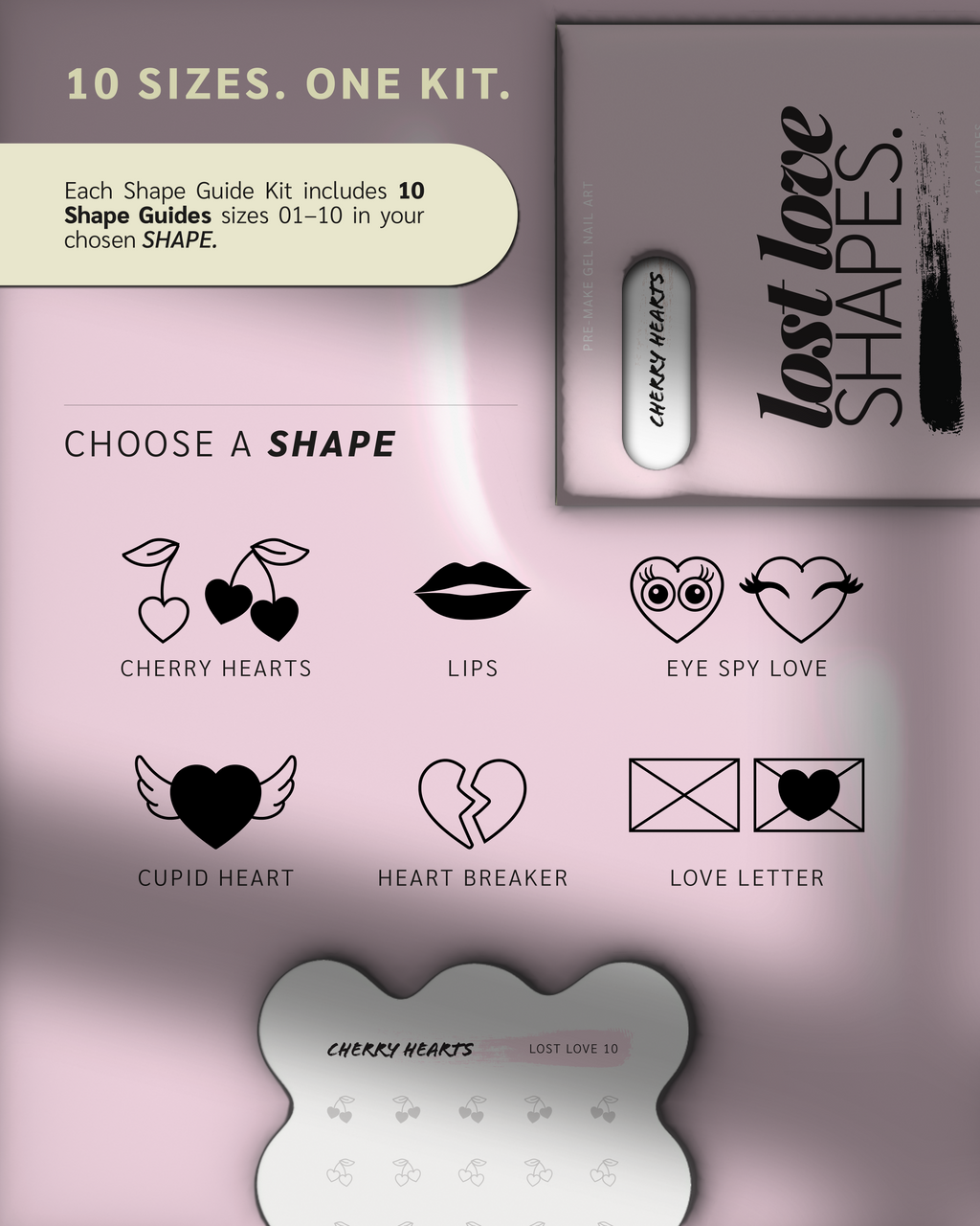 Paint Cure Peel Lost Love Shape Guide Kit | 10 Reusable Guides to Pre-make Gel Nail Art