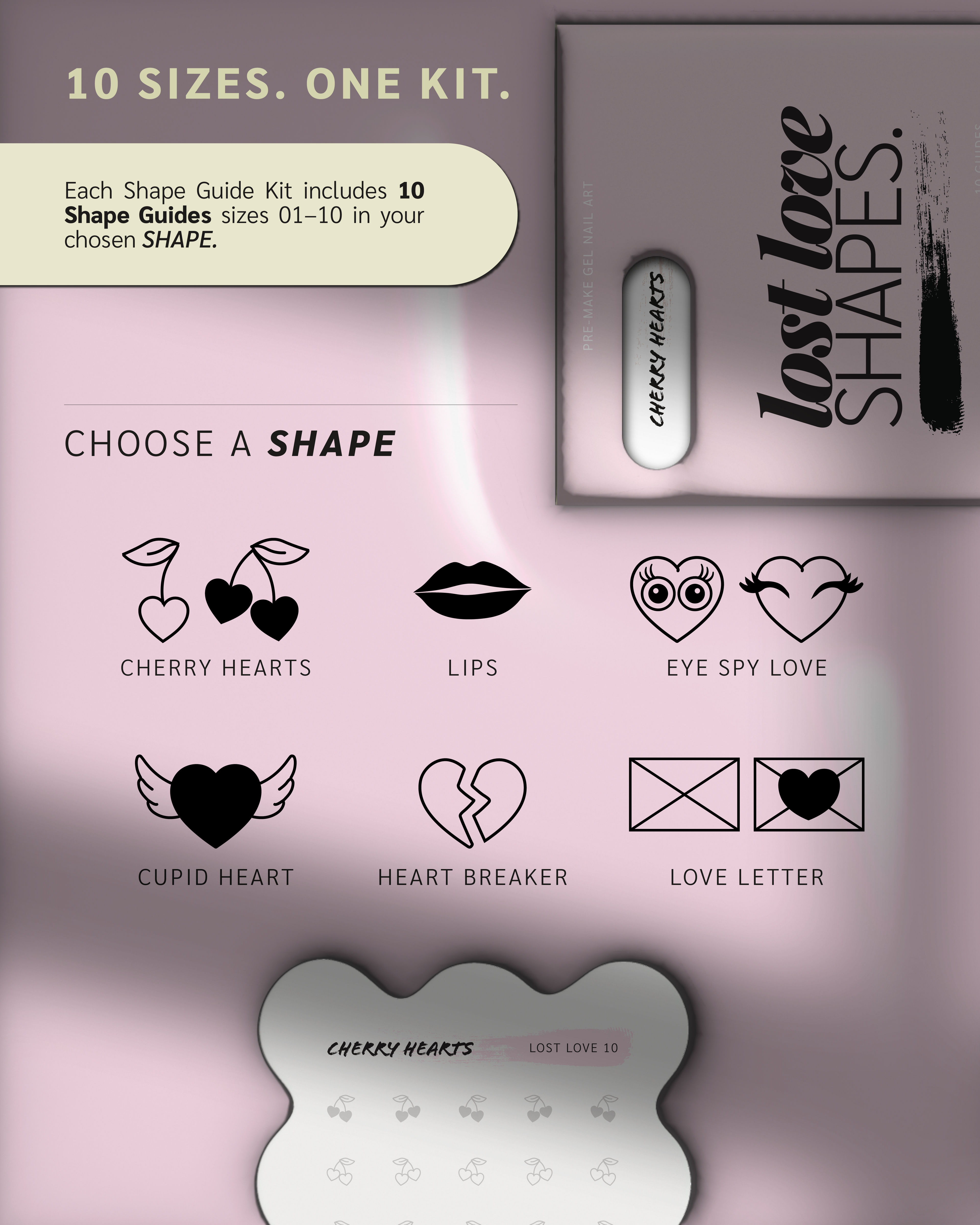 Paint Cure Peel Lost Love Shape Guide Kit | 10 Reusable Guides to Pre-make Gel Nail Art