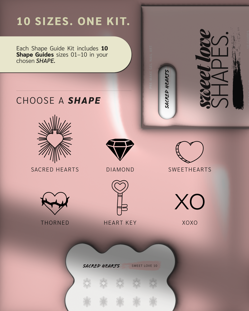 Paint Cure Peel Sweet Love Shape Guide Kit | 10 Reusable Guides to Pre-make Gel Nail Art