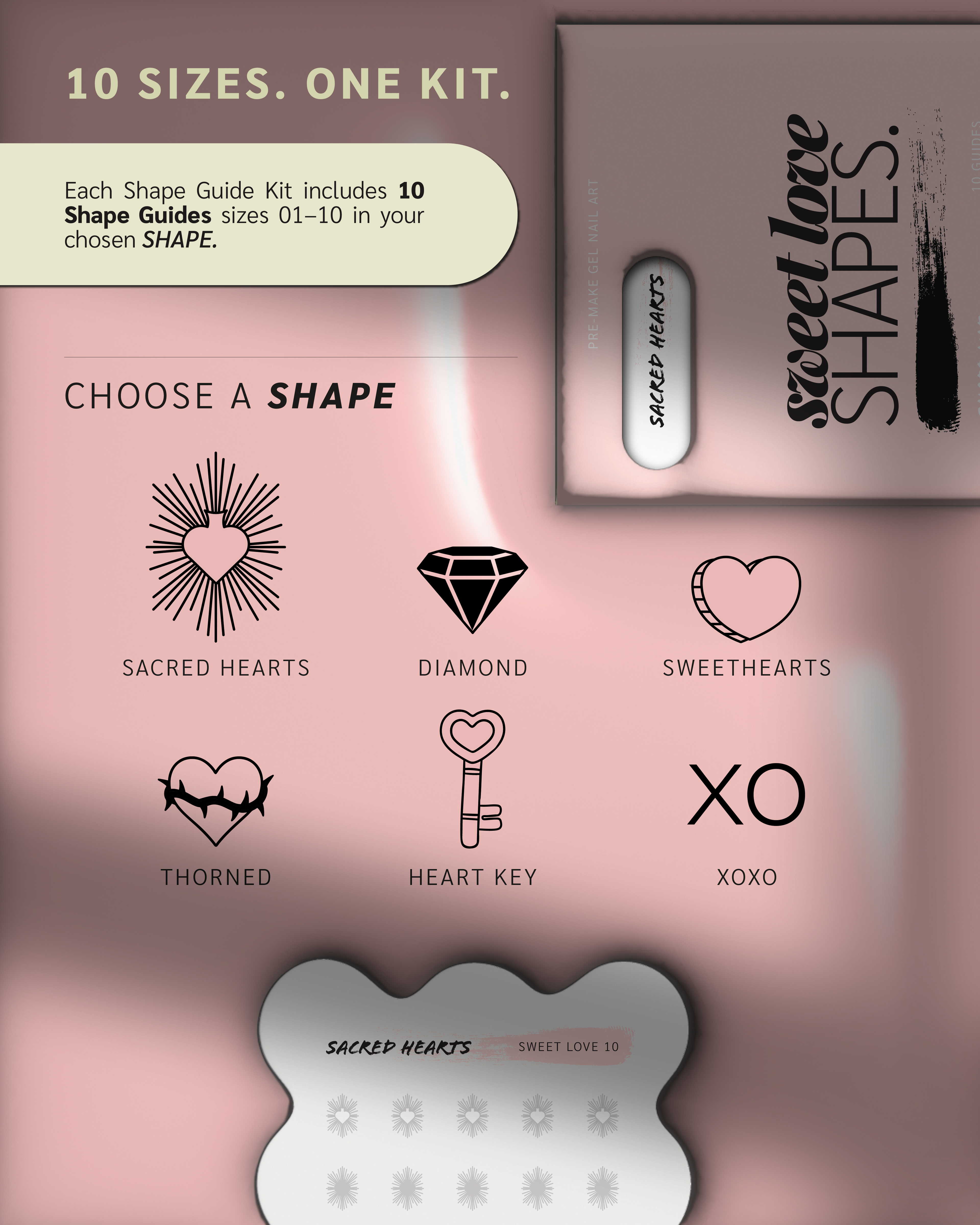 Paint Cure Peel Sweet Love Shape Guide Kit | 10 Reusable Guides to Pre-make Gel Nail Art