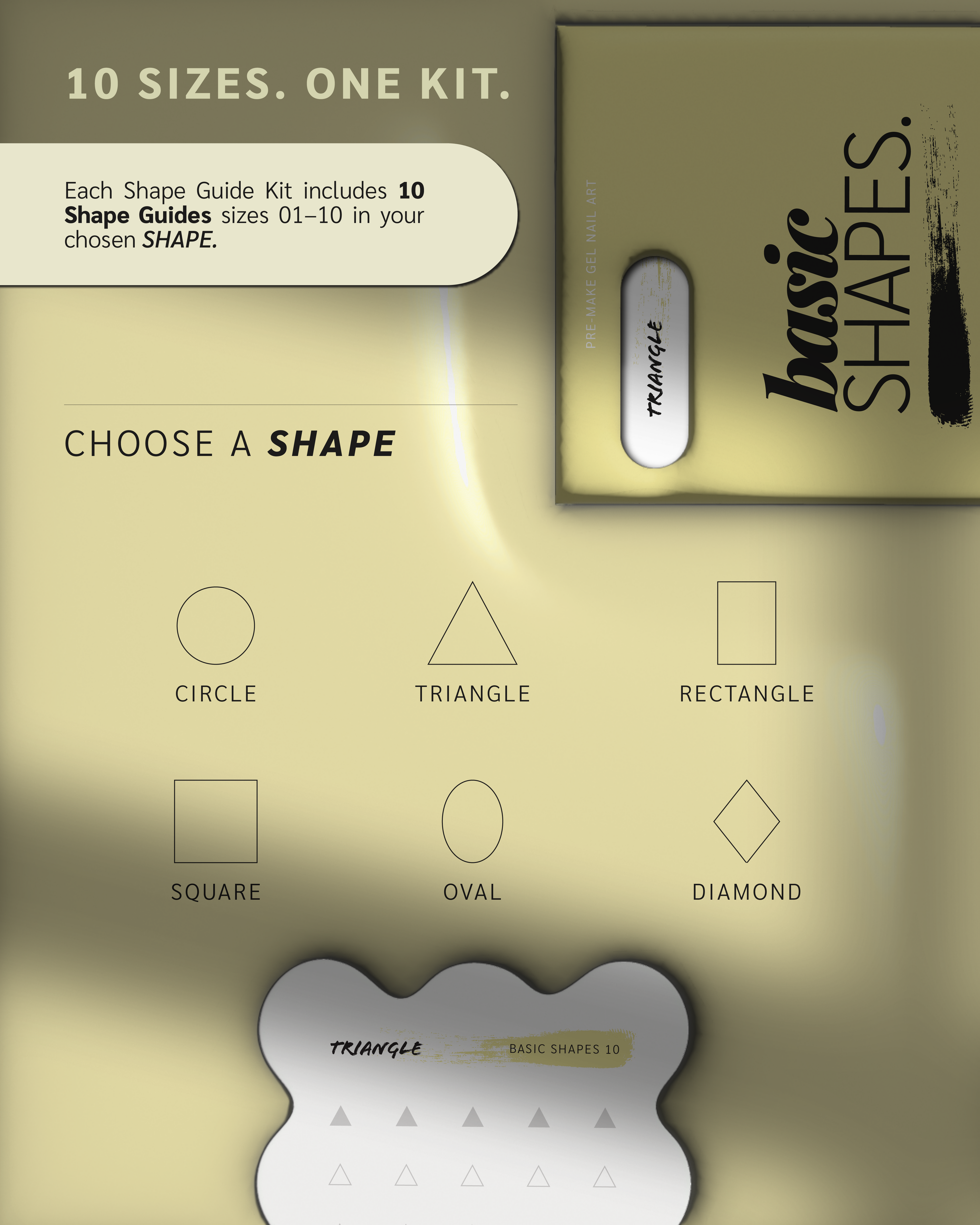 Paint Cure Peel Basic Shapes Shape Guide Kit | 10 Reusable Guides to Pre-make Gel Nail Art
