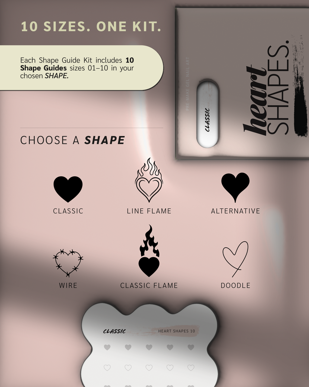 Paint Cure Peel Heart Shapes Shape Guide Kit | 10 Reusable Guides to Pre-make Gel Nail Art