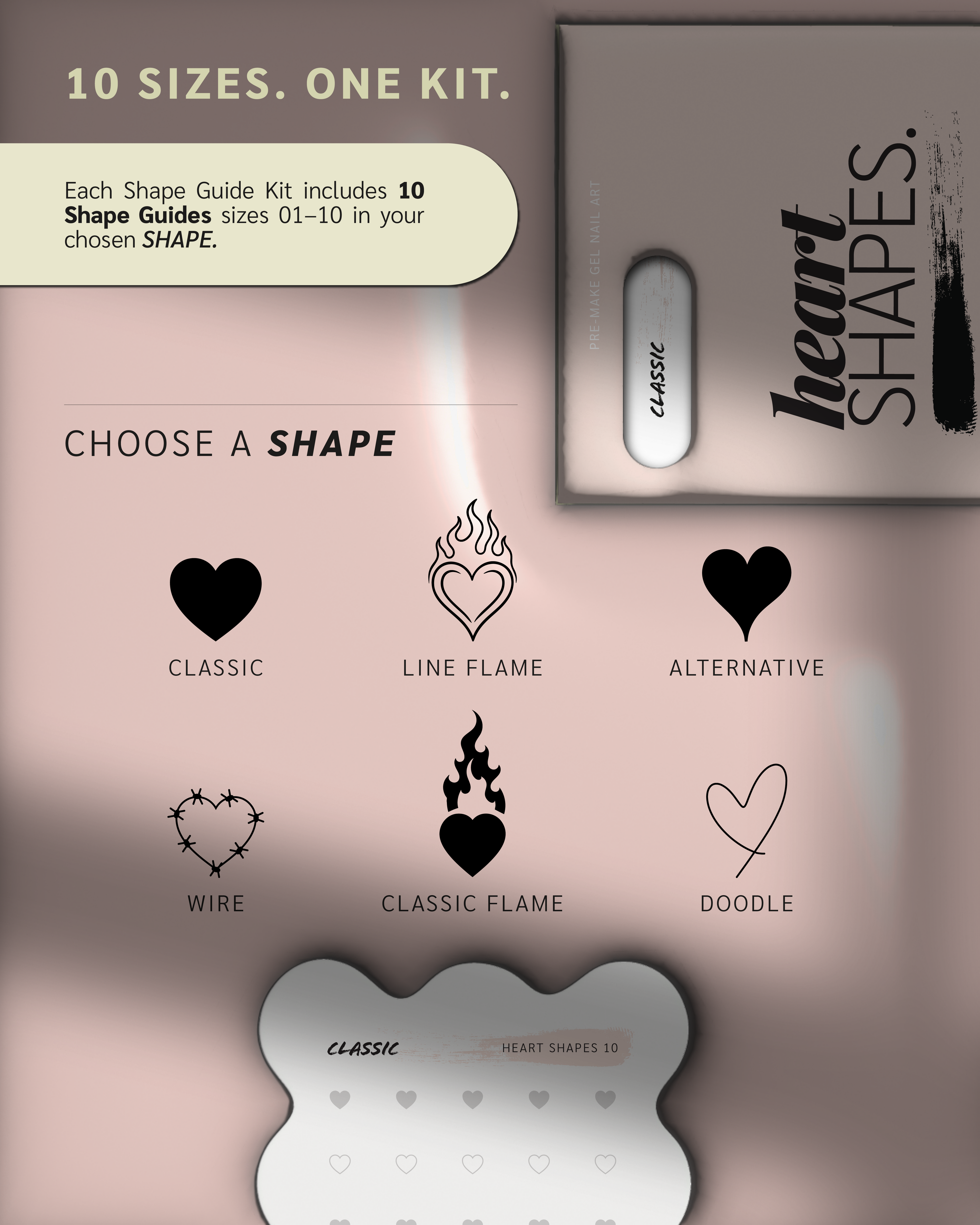 Paint Cure Peel Heart Shapes Shape Guide Kit | 10 Reusable Guides to Pre-make Gel Nail Art