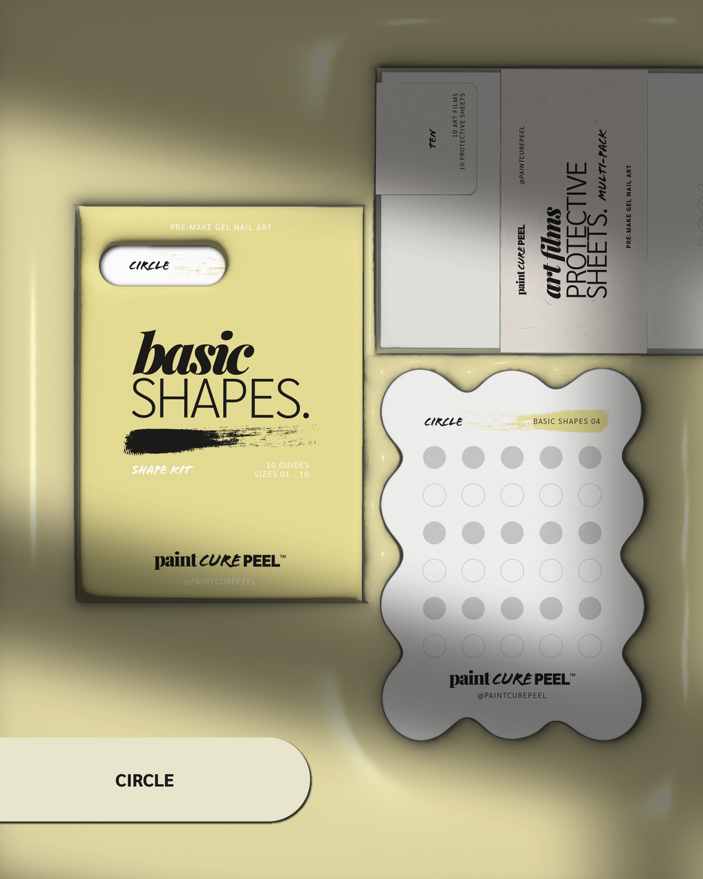 Paint Cure Peel Basic Shapes Shape Guides Starter Bundle | Pre-make Gel Nail Art (Worth £32.98)