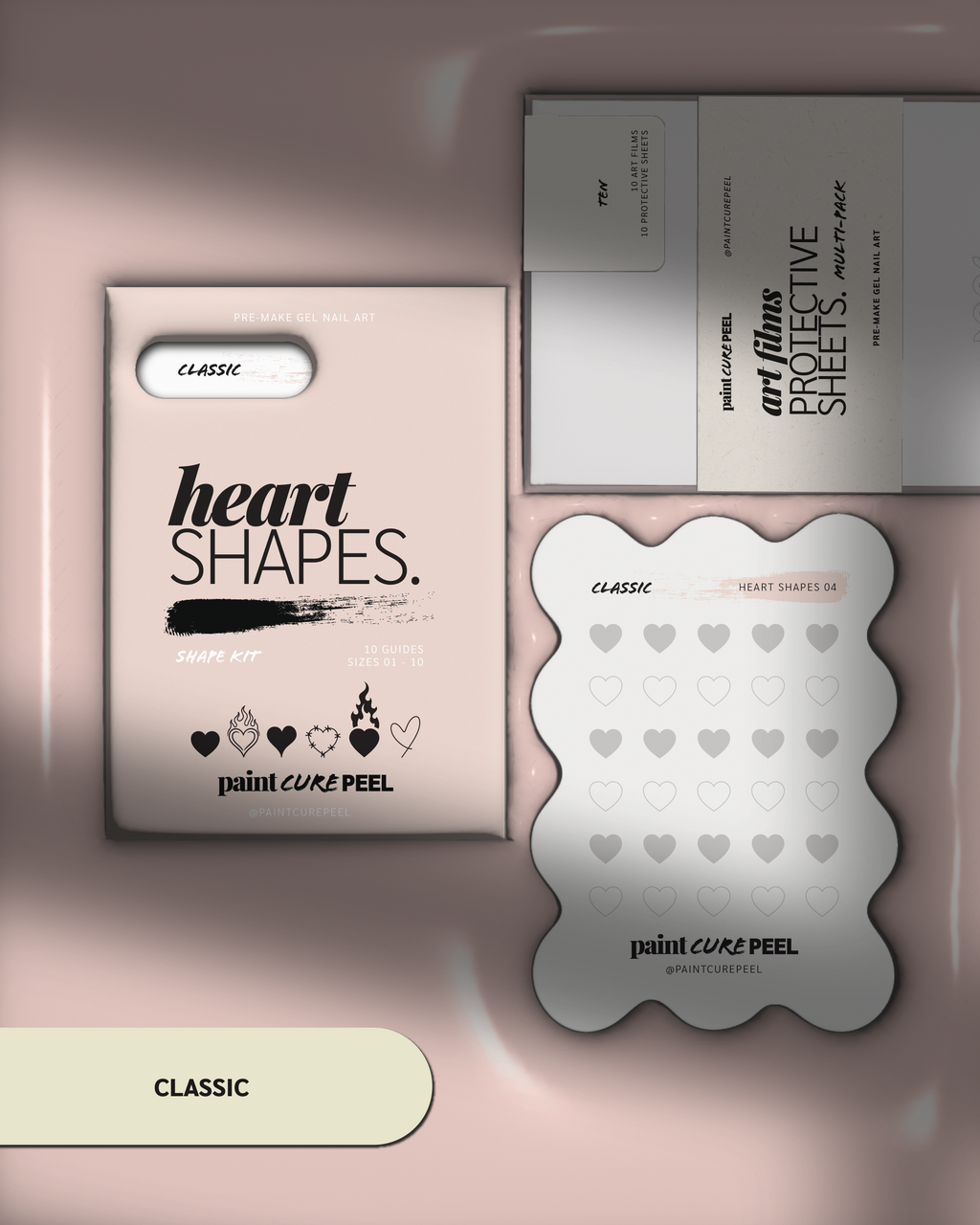Paint Cure Peel Heart Shapes Shape Guides Starter Bundle | Pre-make Gel Nail Art (Worth £32.98)