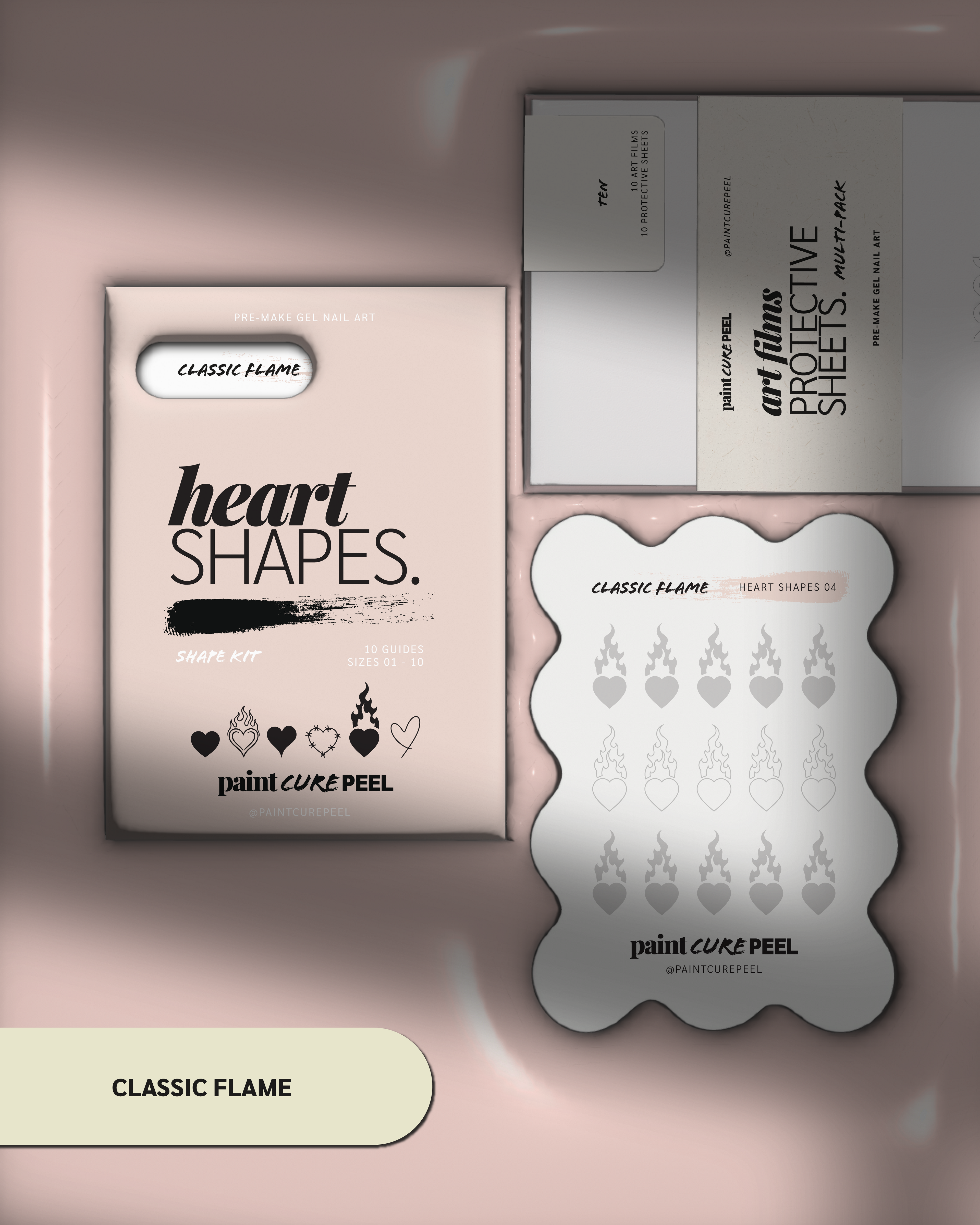 Paint Cure Peel Heart Shapes Shape Guides Starter Bundle | Pre-make Gel Nail Art (Worth £32.98)