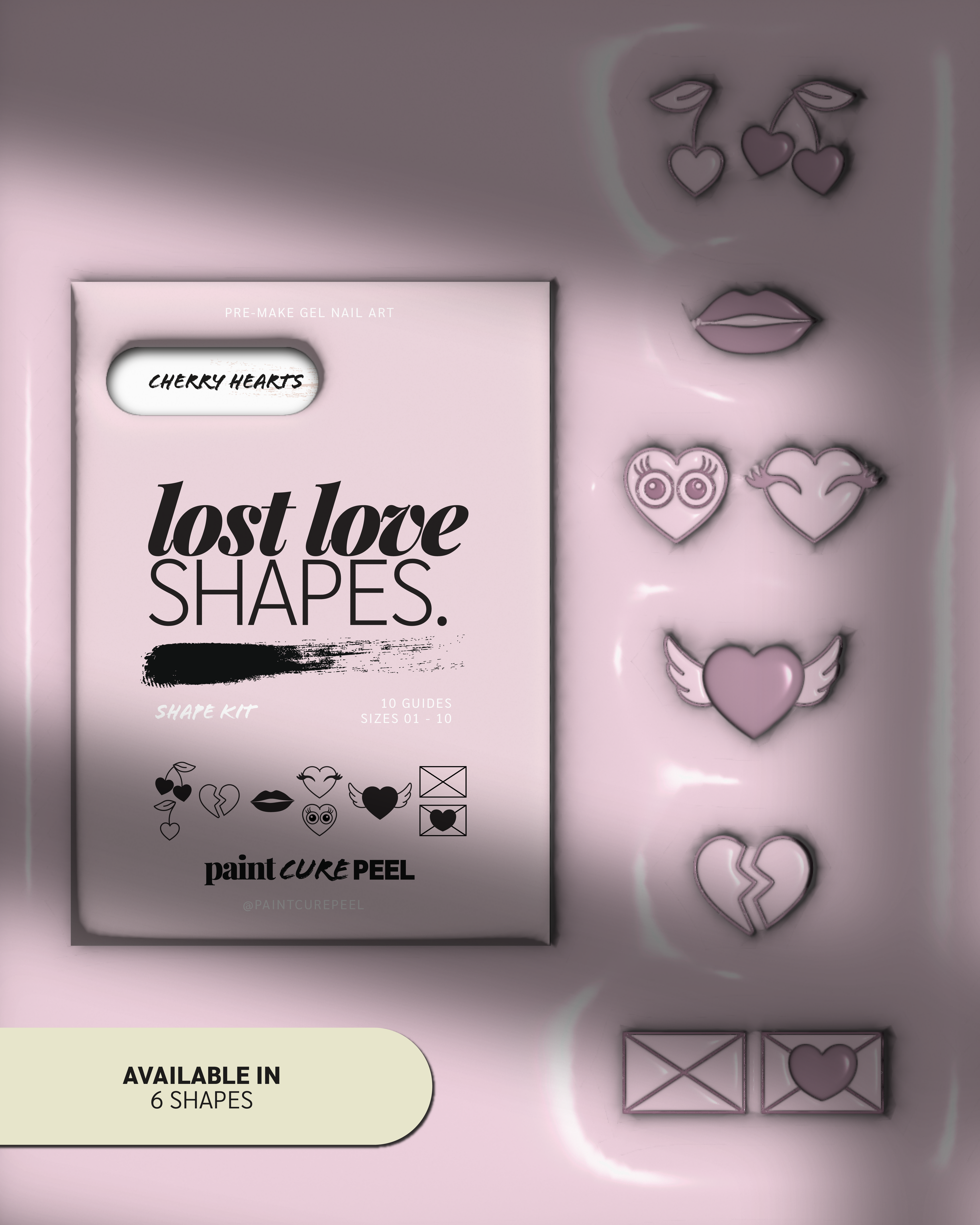 Paint Cure Peel Lost Love Shape Guide Kit | 10 Reusable Guides to Pre-make Gel Nail Art