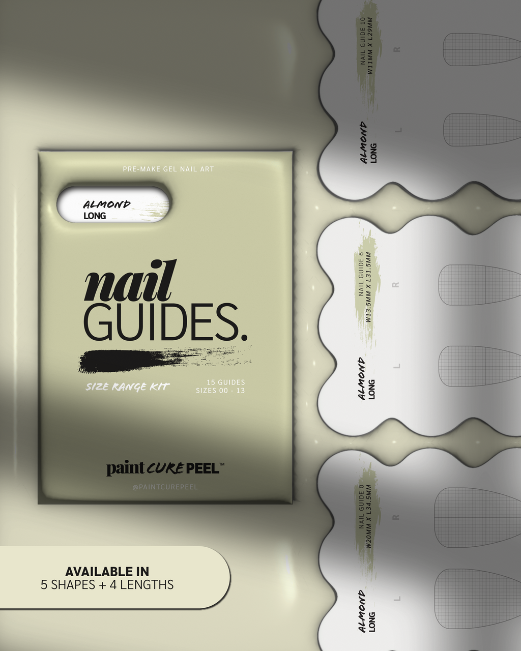 Paint Cure Peel Nail Guides Size Range Kit | 15 Reusable Individual Nail Guides