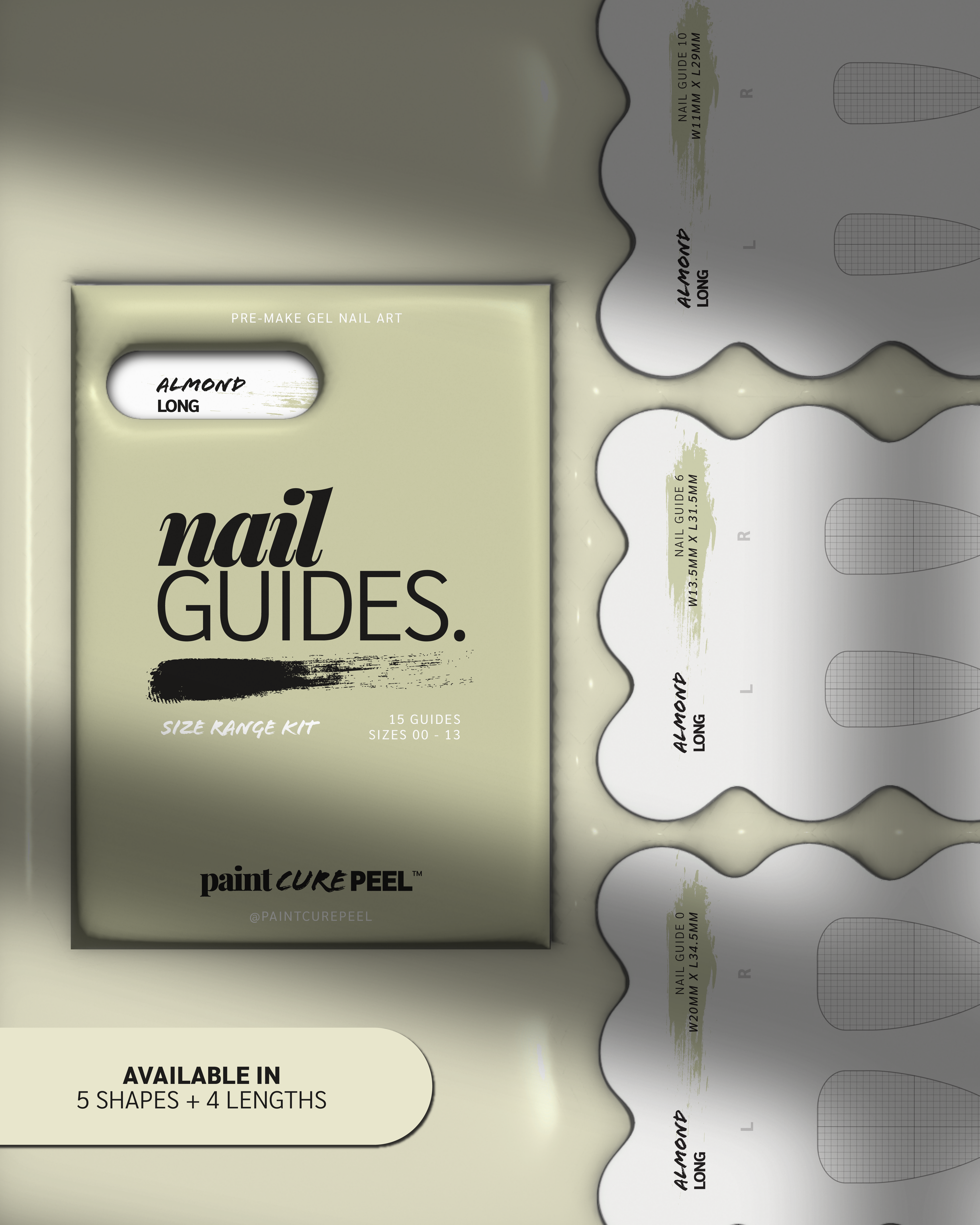 Paint Cure Peel Nail Guides Size Range Kit | 15 Reusable Individual Nail Guides