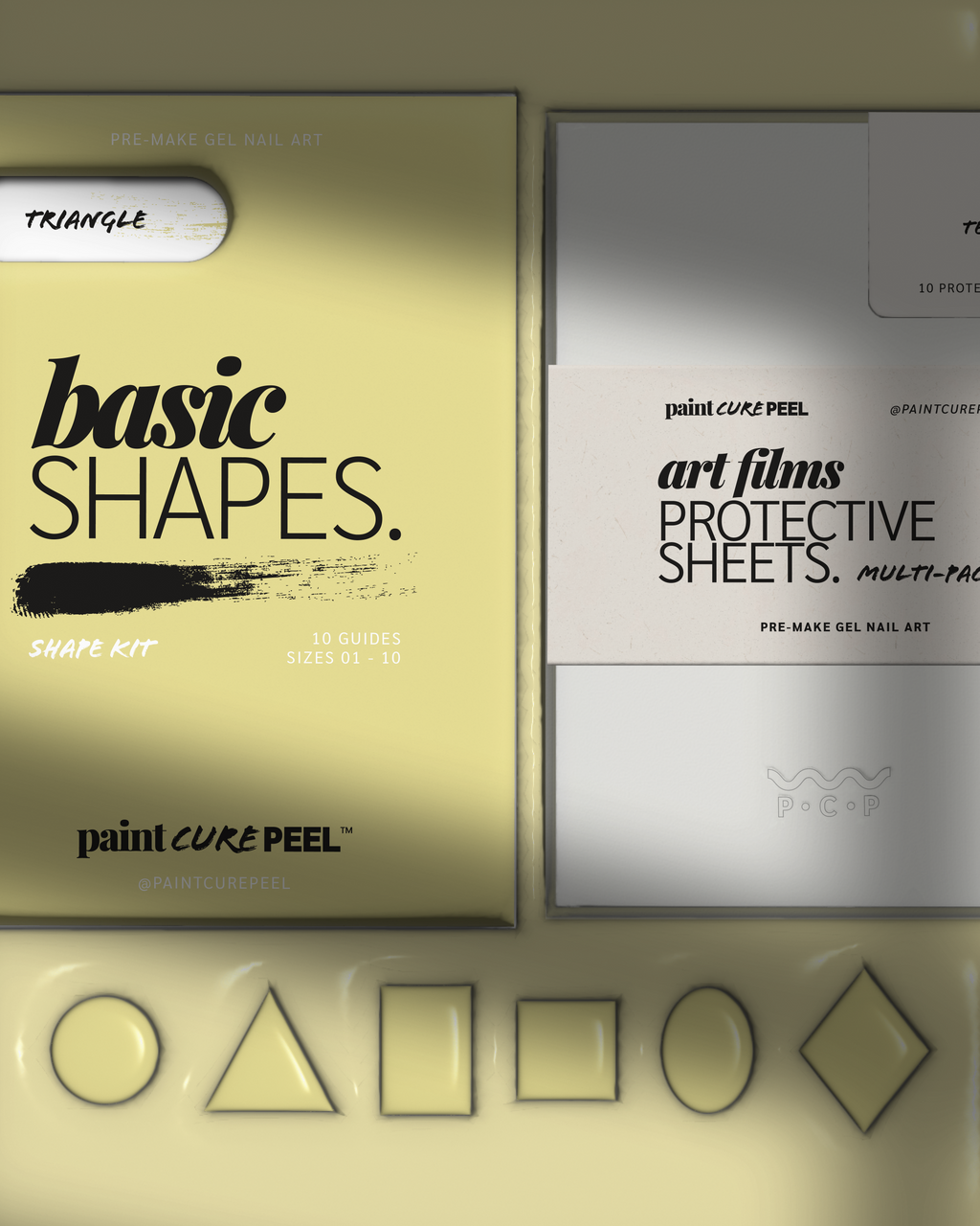 Paint Cure Peel Basic Shapes Shape Guides Starter Bundle | Pre-make Gel Nail Art (Worth £32.98)