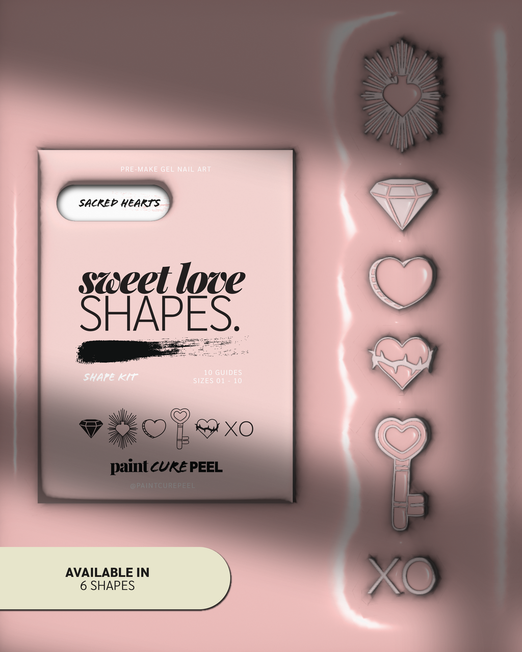 Paint Cure Peel Sweet Love Shape Guide Kit | 10 Reusable Guides to Pre-make Gel Nail Art
