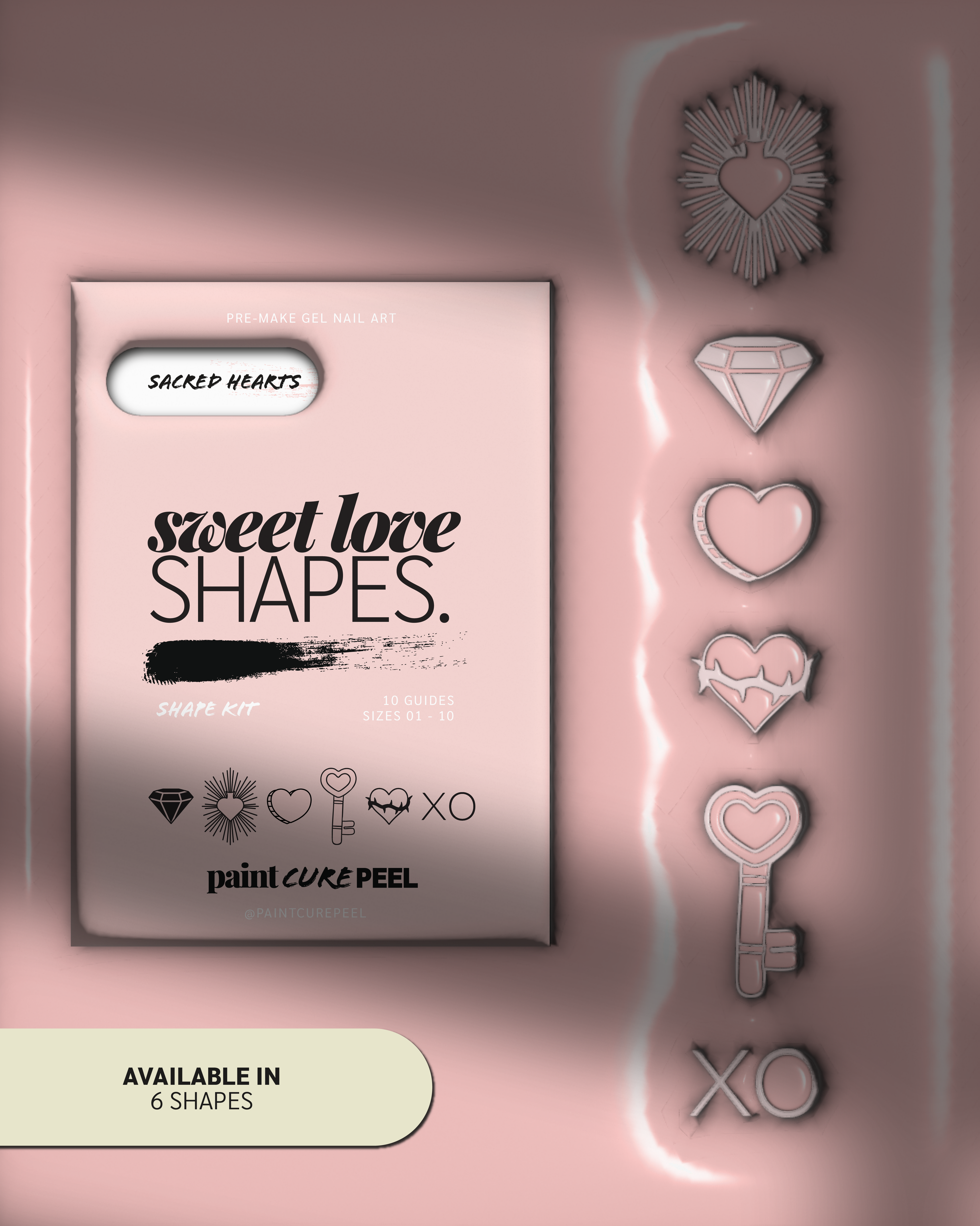 Paint Cure Peel Sweet Love Shape Guide Kit | 10 Reusable Guides to Pre-make Gel Nail Art
