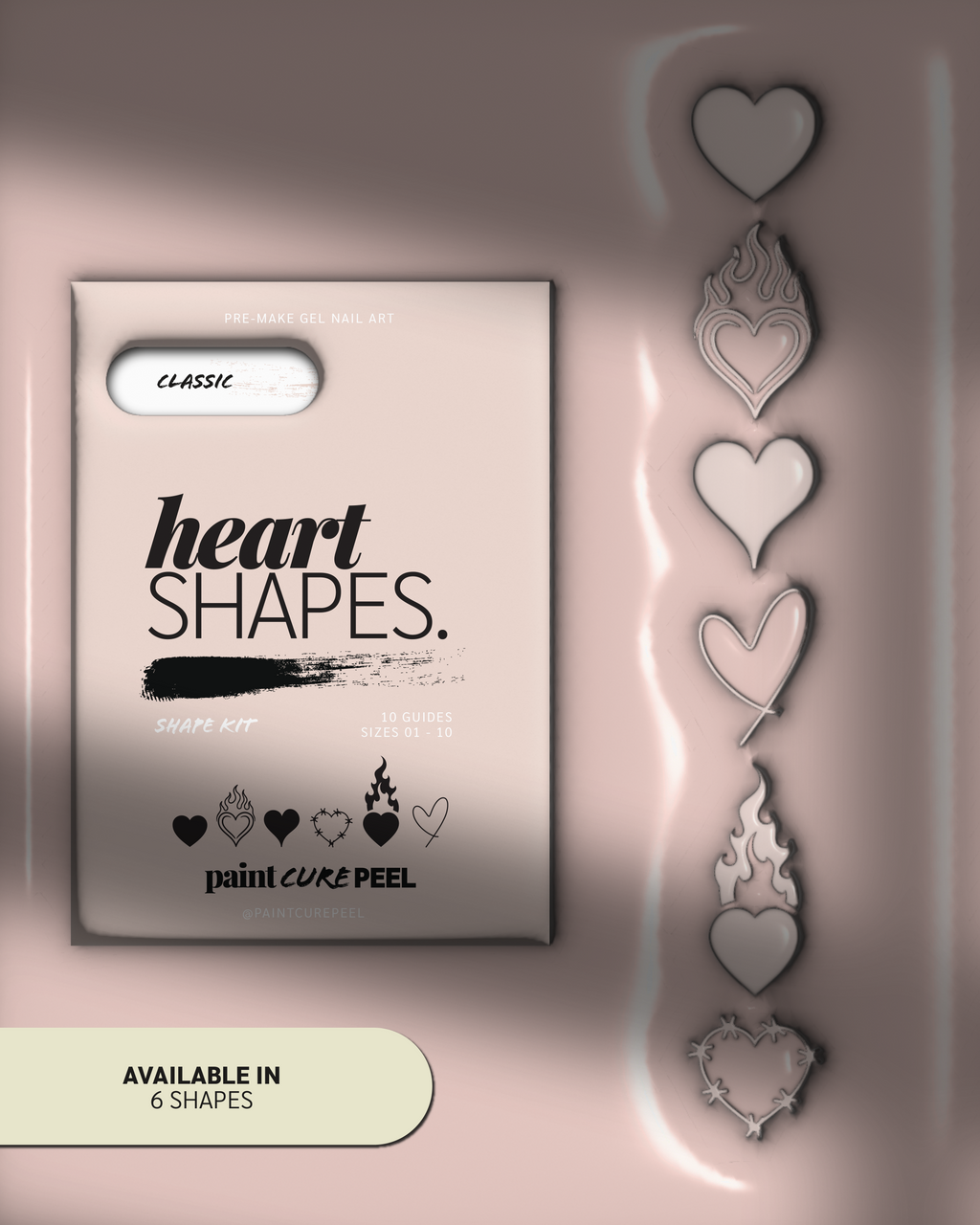 Paint Cure Peel Heart Shapes Shape Guide Kit | 10 Reusable Guides to Pre-make Gel Nail Art