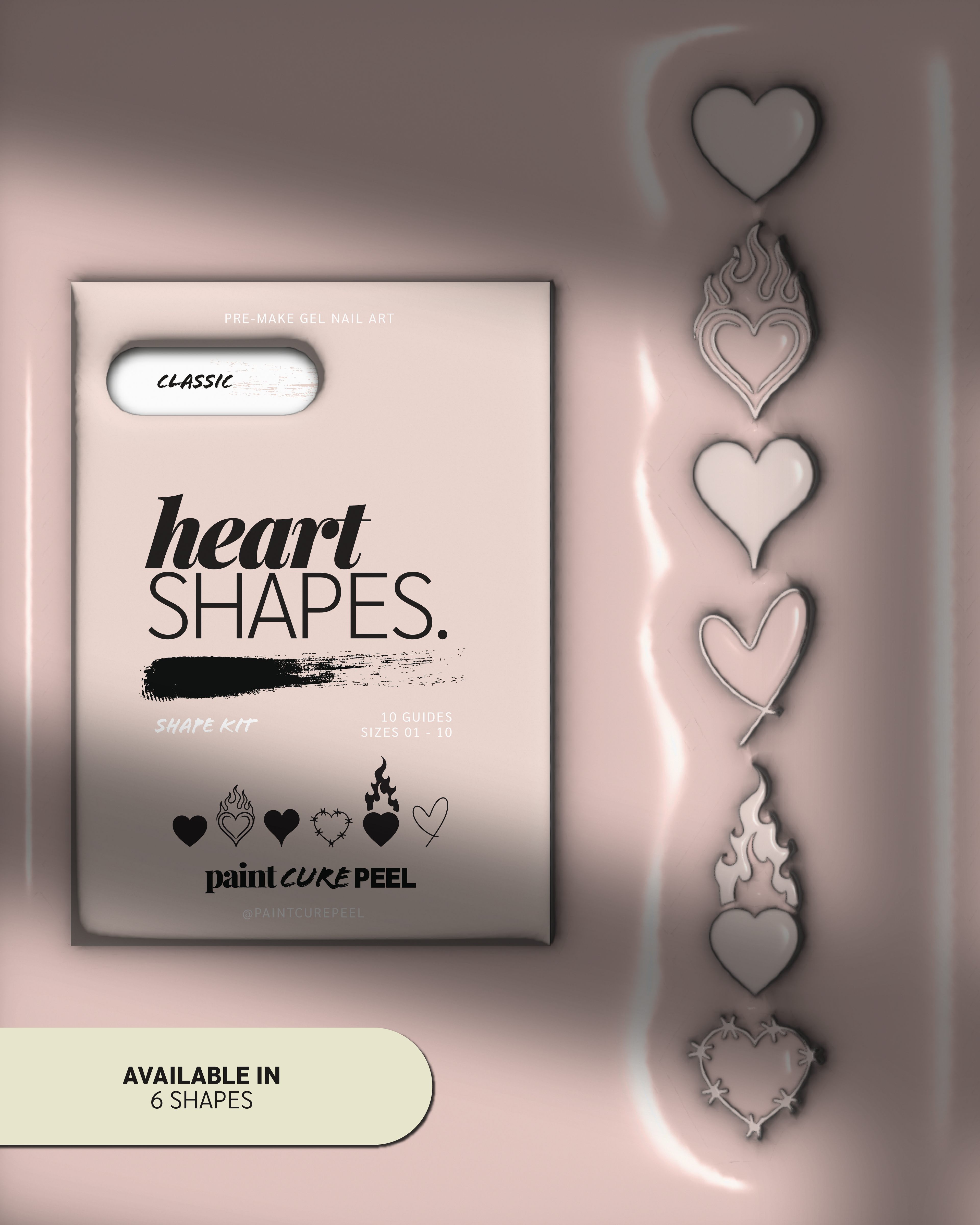 Paint Cure Peel Heart Shapes Shape Guide Kit | 10 Reusable Guides to Pre-make Gel Nail Art