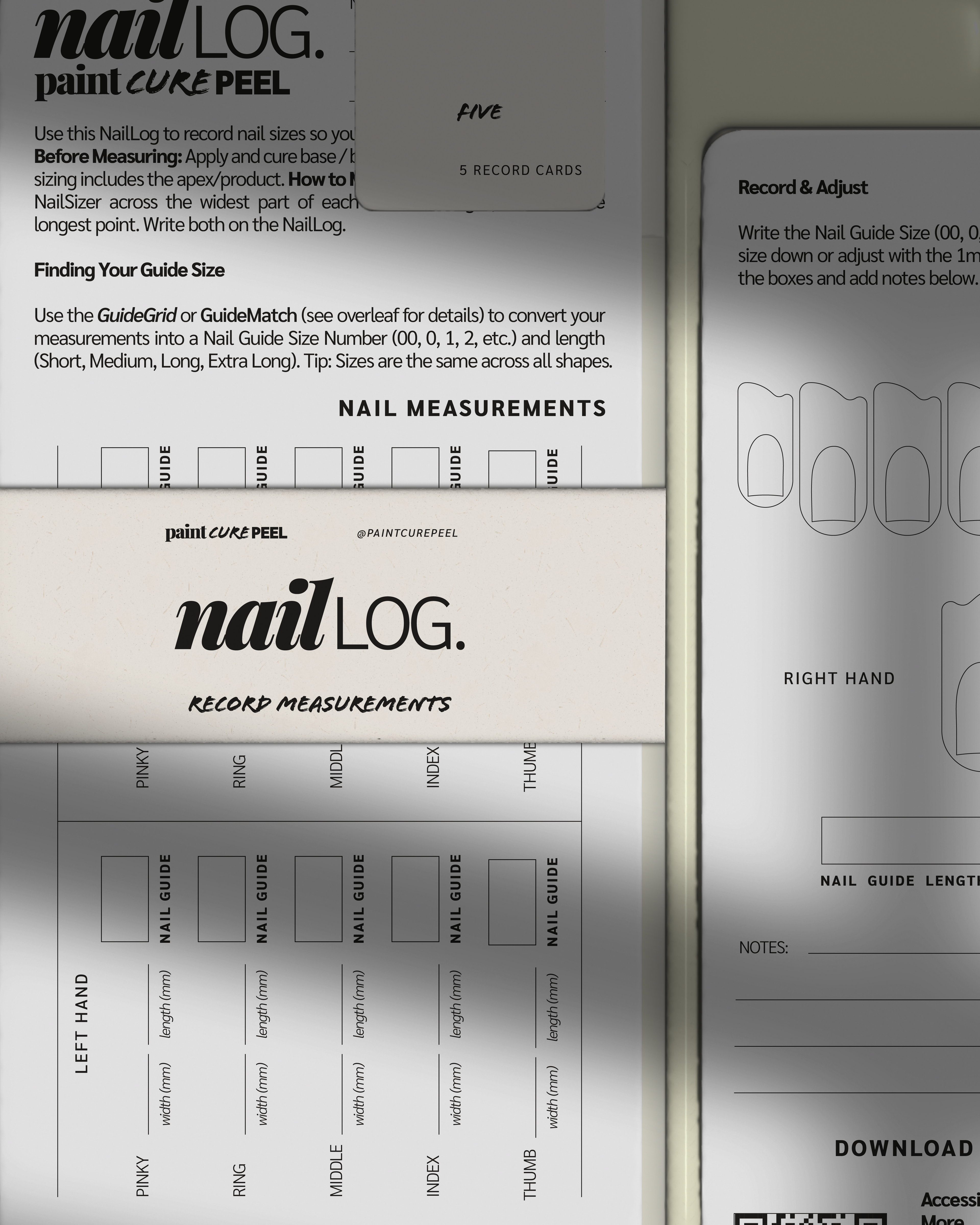 Paint Cure Peel Nail Guides System NailLogs | Client Measurements Record Card