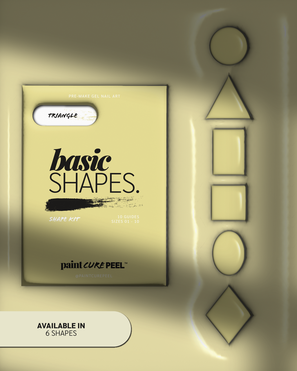Paint Cure Peel Basic Shapes Shape Guide Kit | 10 Reusable Guides to Pre-make Gel Nail Art