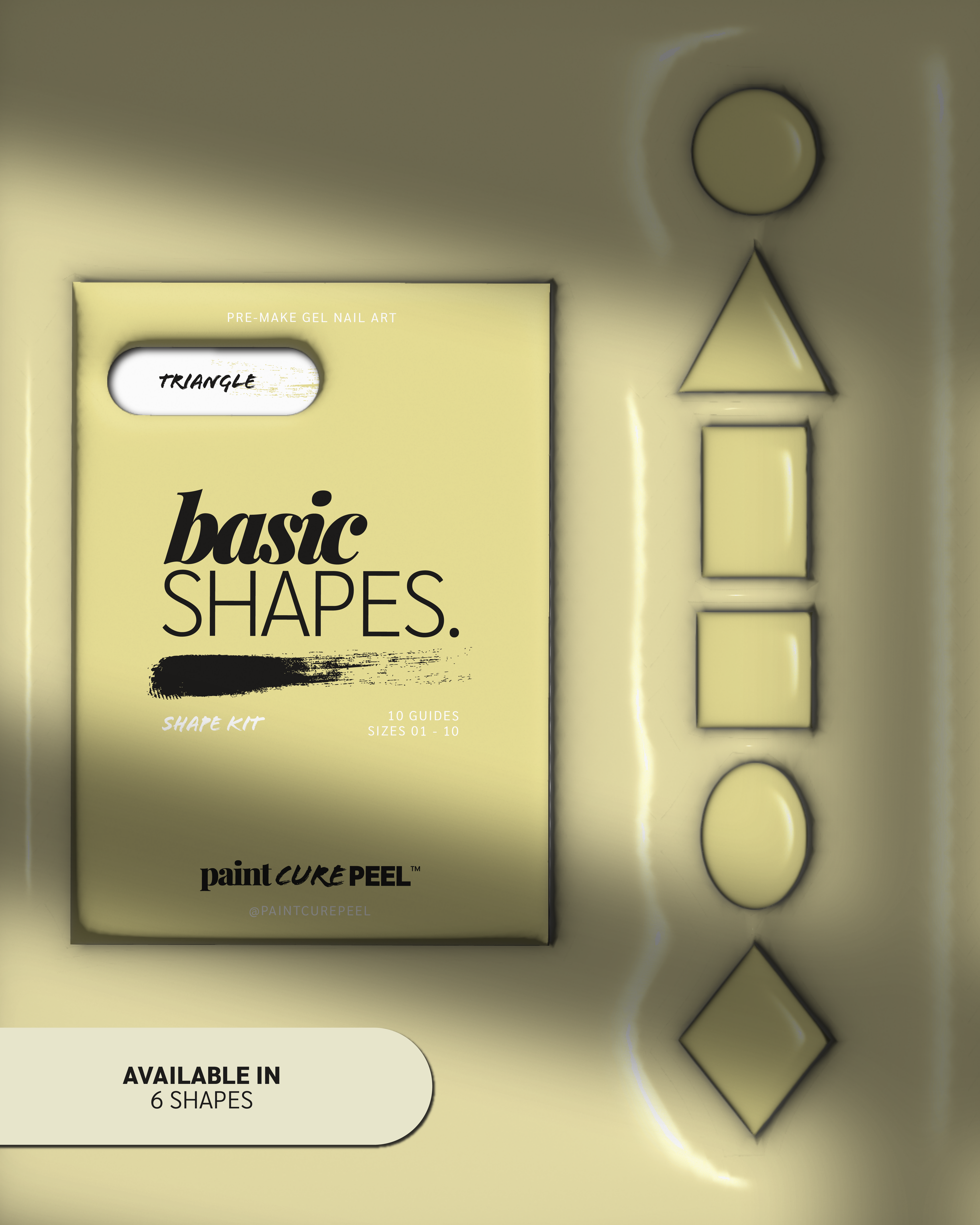 Paint Cure Peel Basic Shapes Shape Guide Kit | 10 Reusable Guides to Pre-make Gel Nail Art
