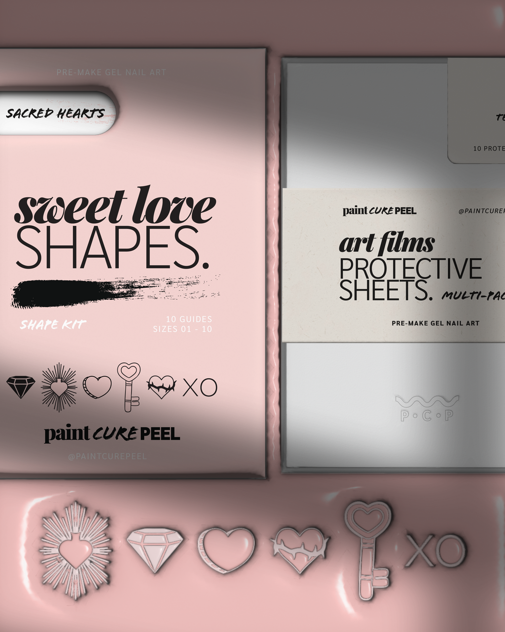 Paint Cure Peel Sweet Love Shape Guides Starter Bundle | Pre-Make Gel Nail Art (Worth £32.98)
