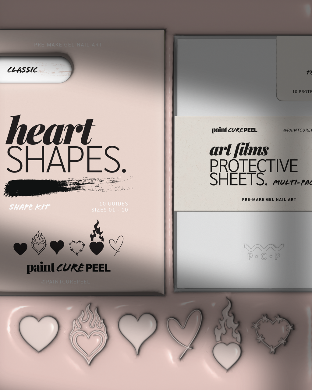 Paint Cure Peel Heart Shapes Shape Guides Starter Bundle | Pre-make Gel Nail Art (Worth £32.98)