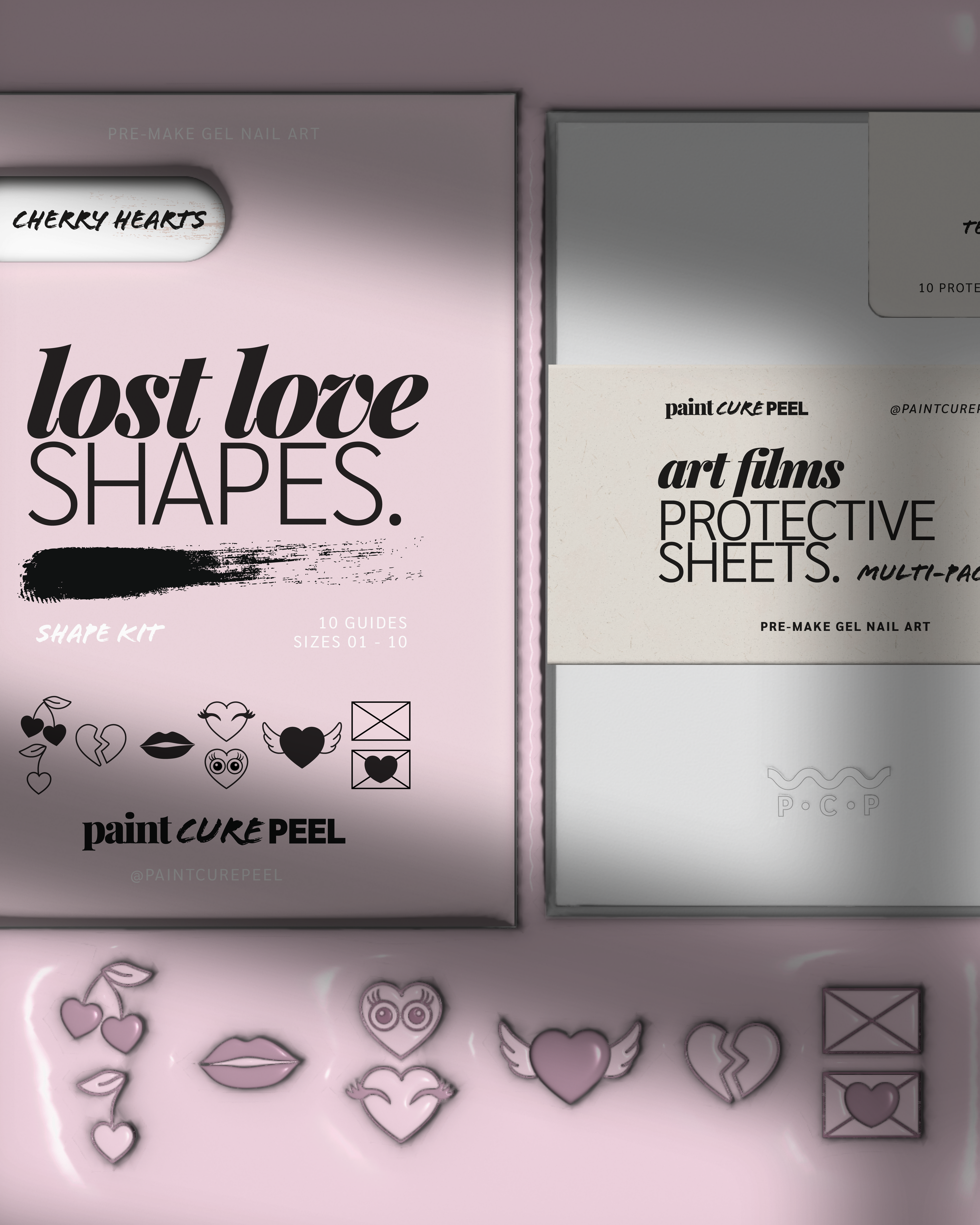 Paint Cure Peel Lost Love Shape Guides Starter Bundle | Pre-make Gel Nail Art (Worth £32.98)