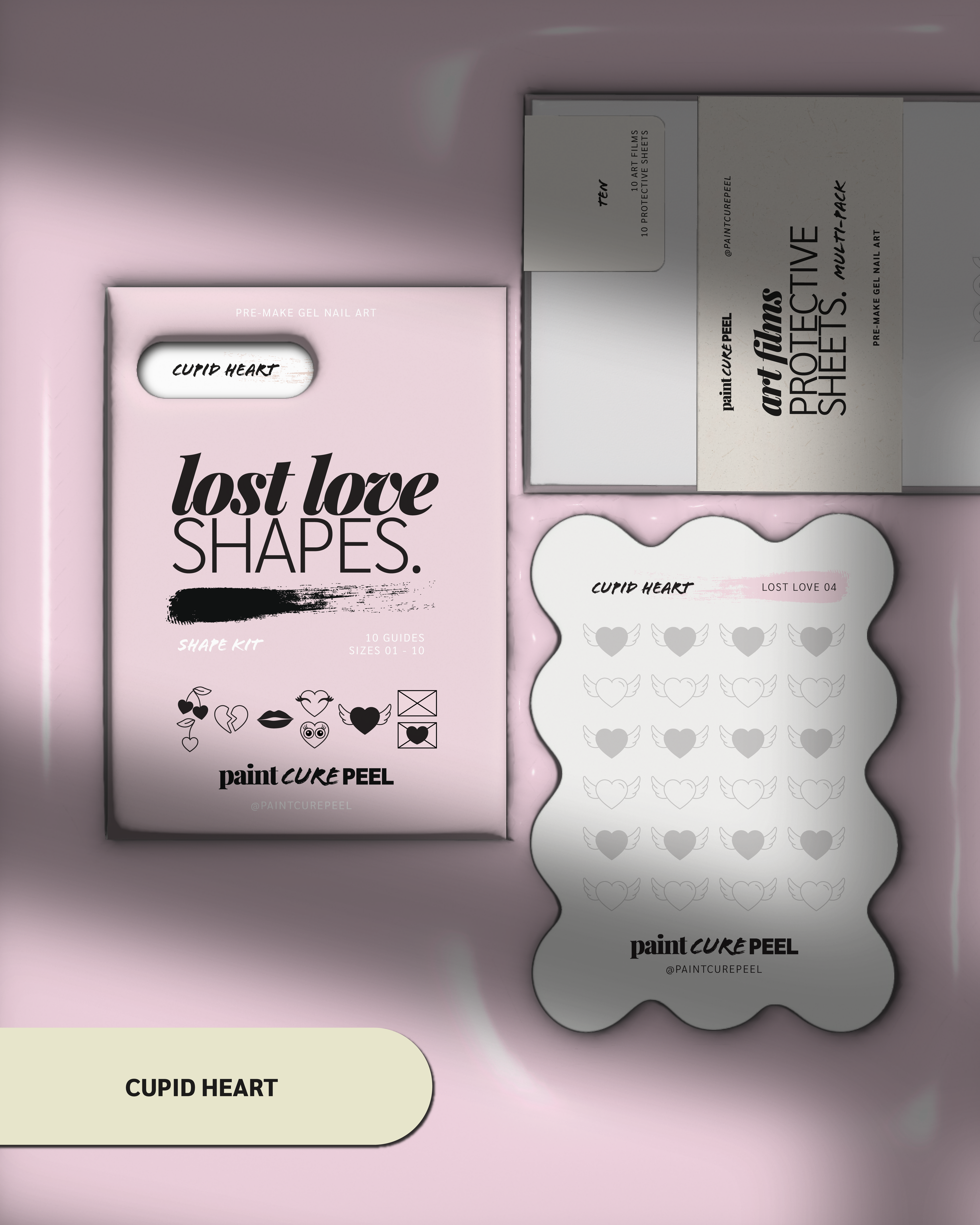 Paint Cure Peel Lost Love Shape Guides Starter Bundle | Pre-make Gel Nail Art (Worth £32.98)