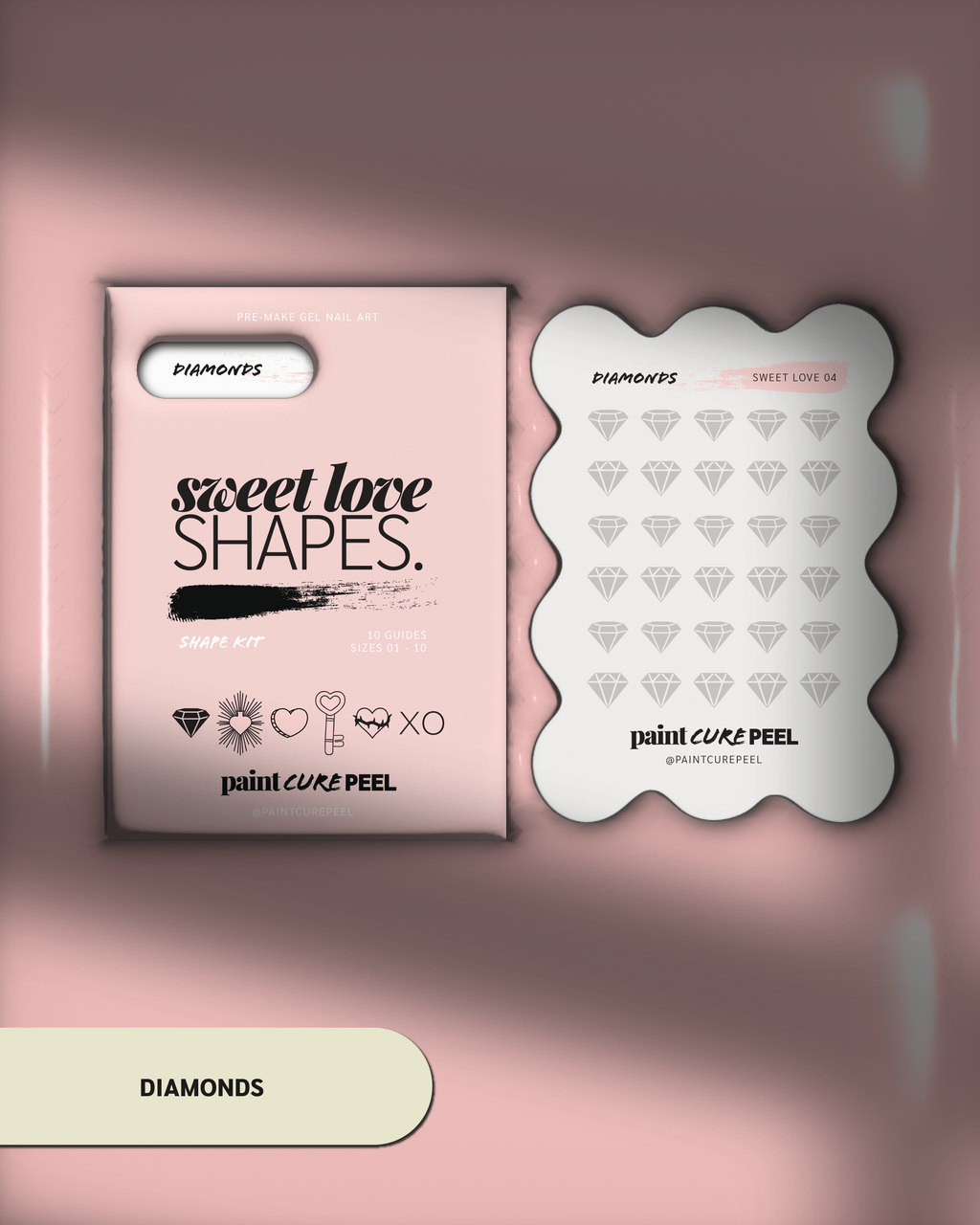 Paint Cure Peel Sweet Love Shape Guide Kit | 10 Reusable Guides to Pre-make Gel Nail Art