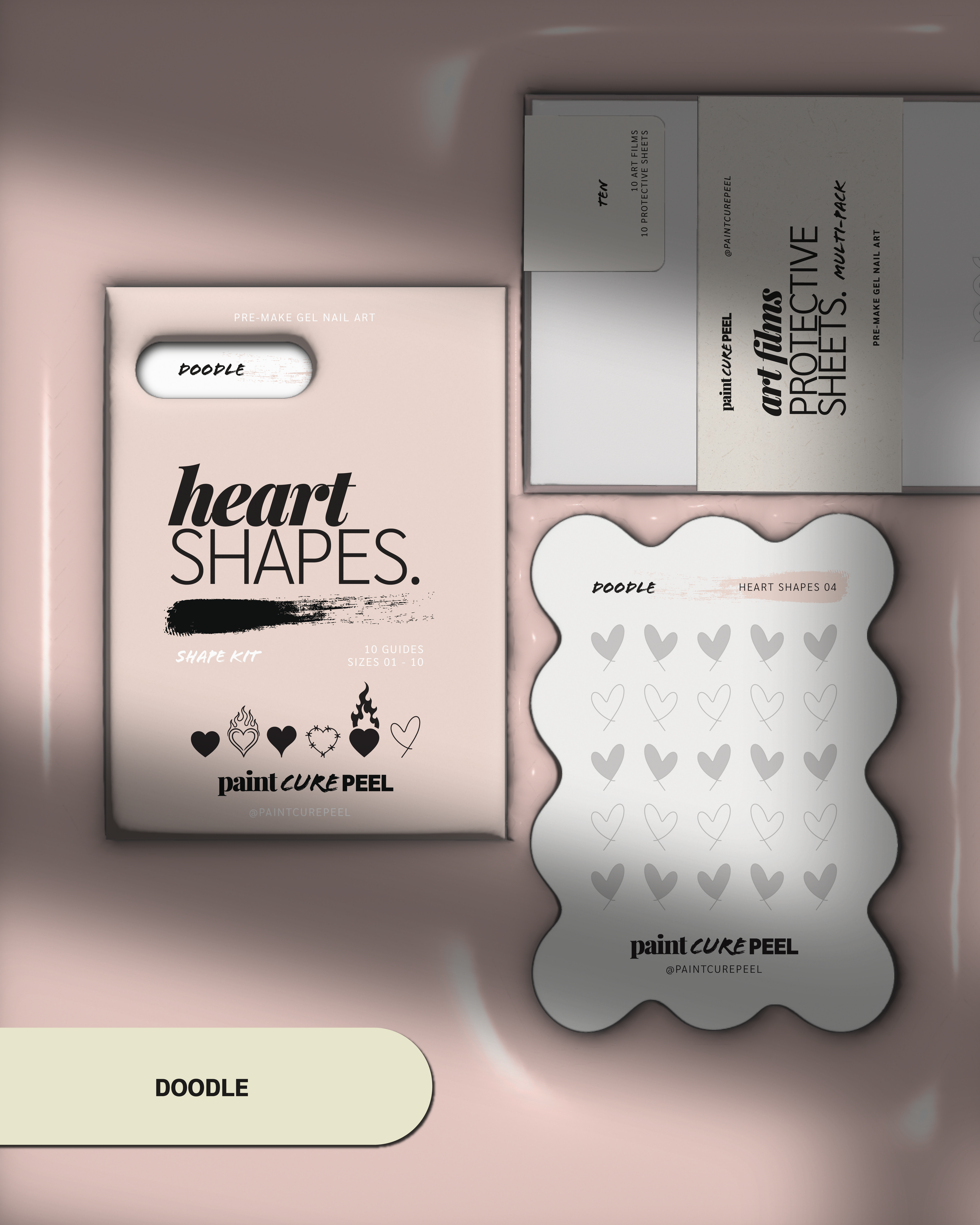 Paint Cure Peel Heart Shapes Shape Guides Starter Bundle | Pre-make Gel Nail Art (Worth £32.98)