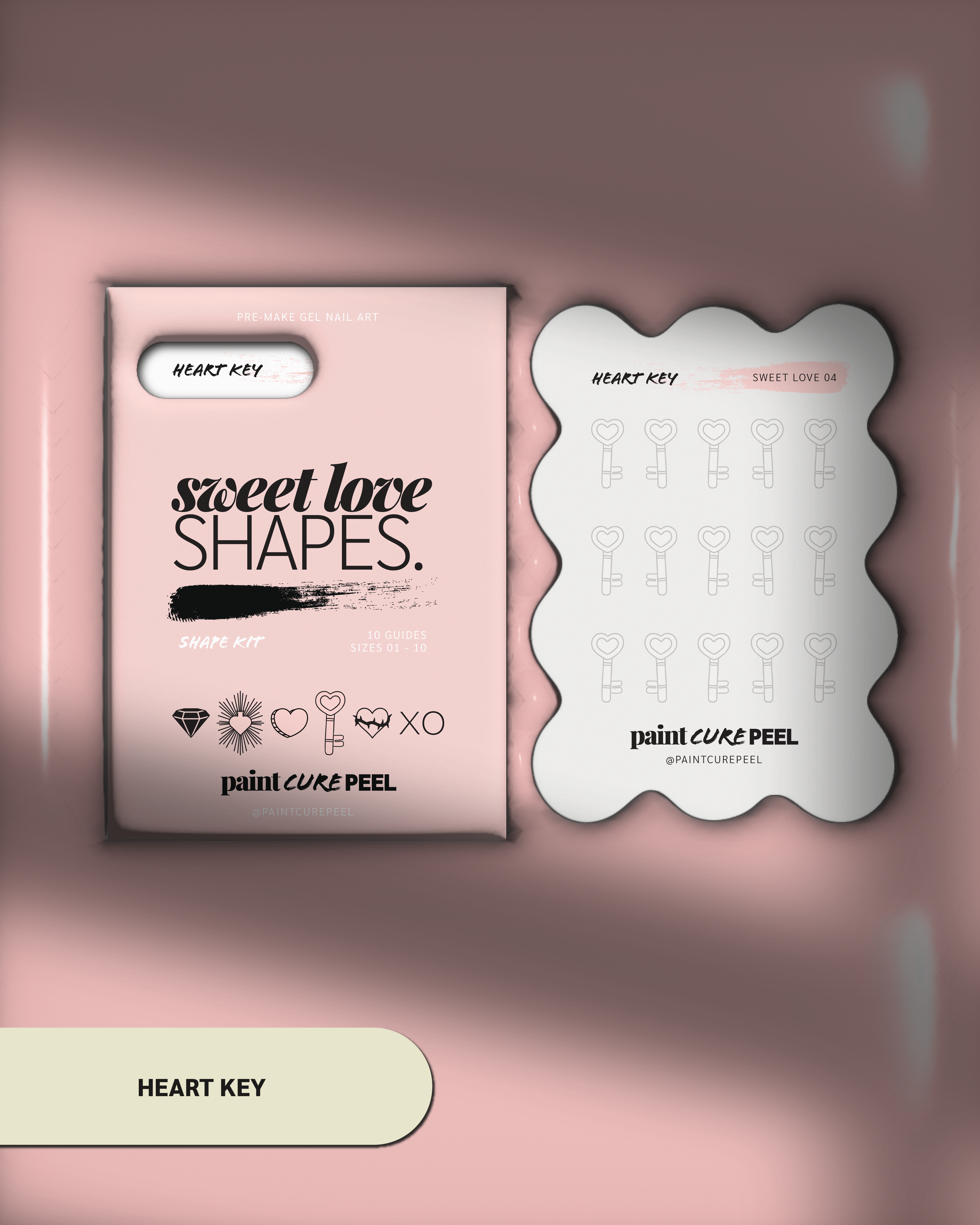 Paint Cure Peel Sweet Love Shape Guide Kit | 10 Reusable Guides to Pre-make Gel Nail Art