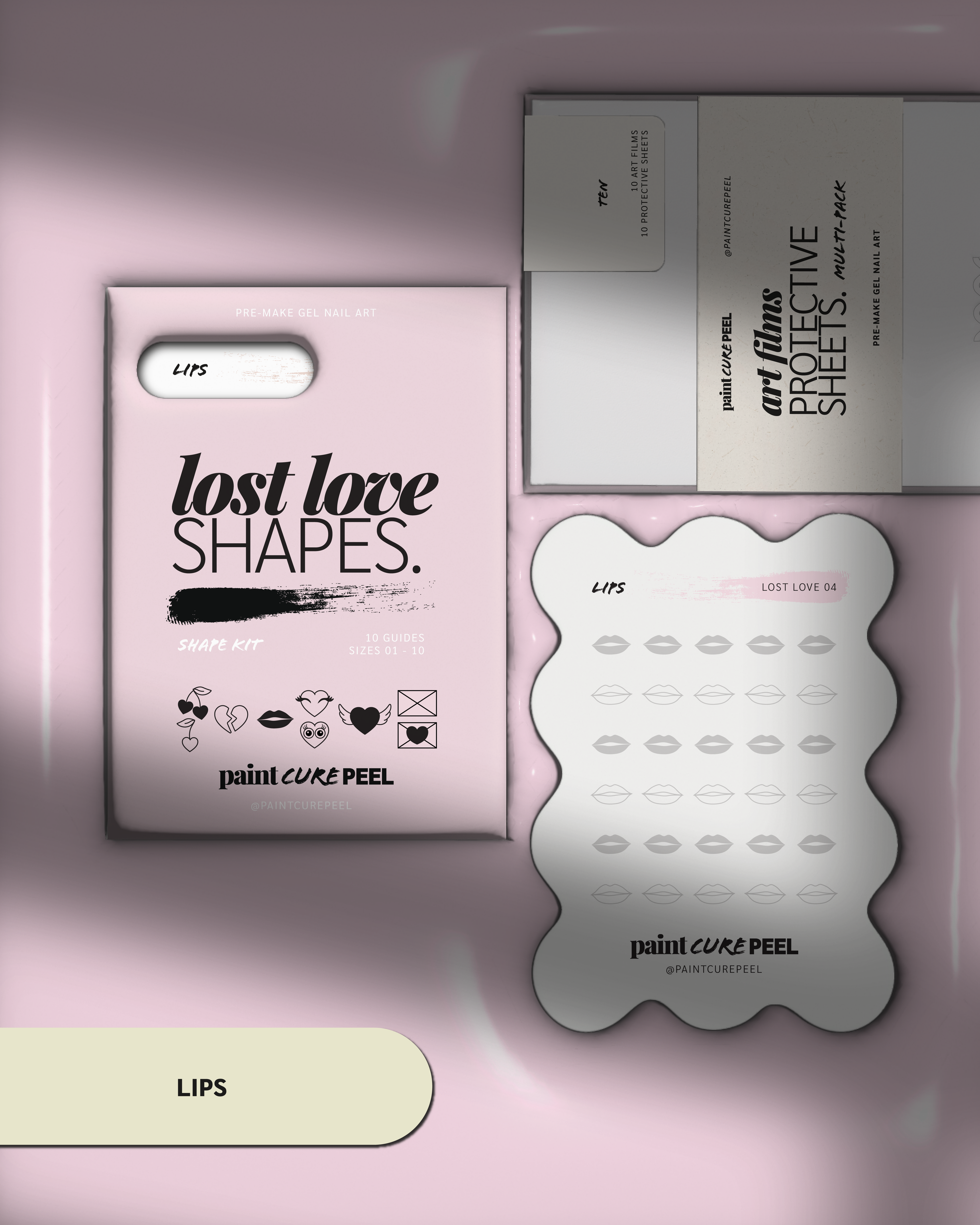 Paint Cure Peel Lost Love Shape Guides Starter Bundle | Pre-make Gel Nail Art (Worth £32.98)