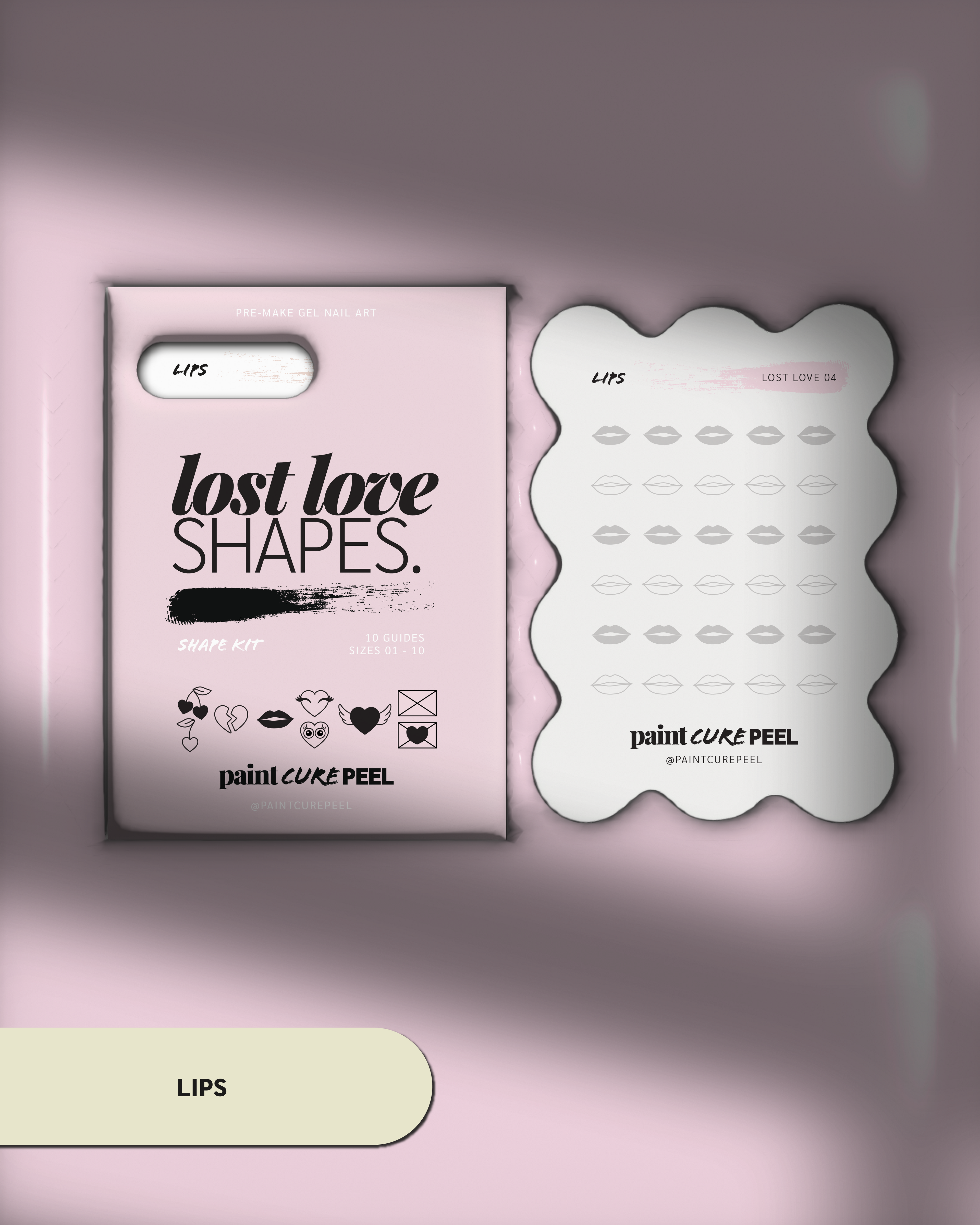 Paint Cure Peel Lost Love Shape Guide Kit | 10 Reusable Guides to Pre-make Gel Nail Art