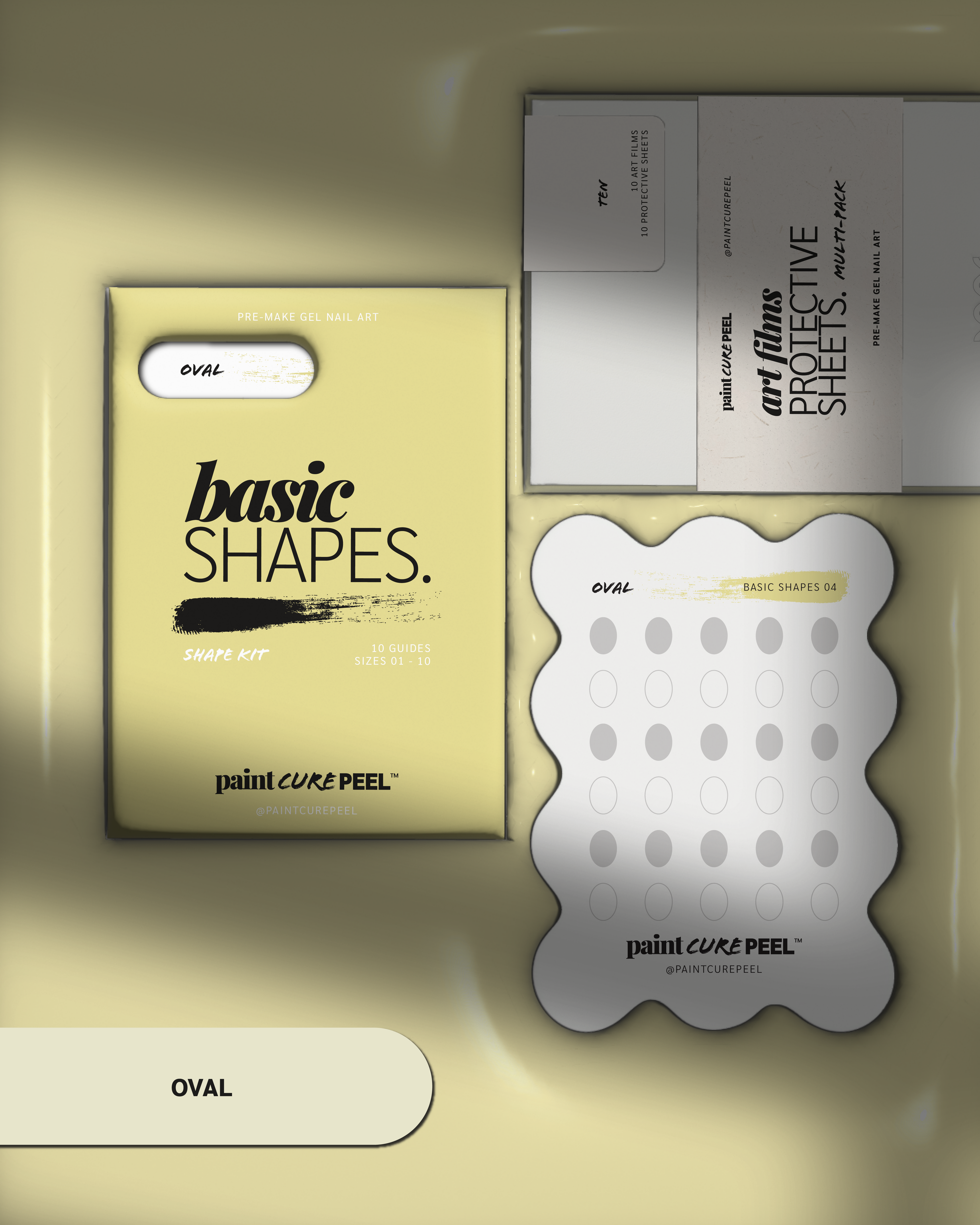 Paint Cure Peel Basic Shapes Shape Guides Starter Bundle | Pre-make Gel Nail Art (Worth £32.98)