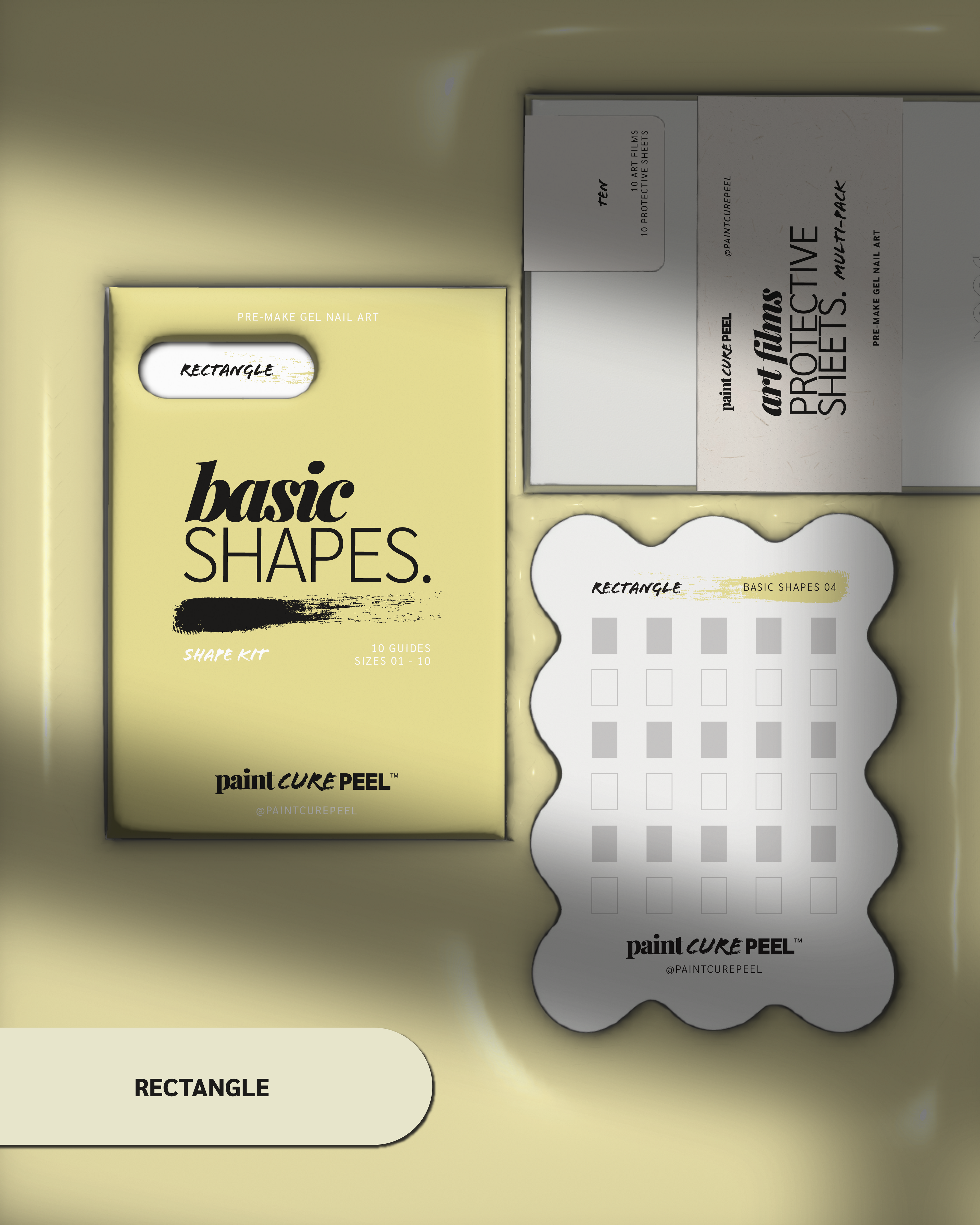 Paint Cure Peel Basic Shapes Shape Guides Starter Bundle | Pre-make Gel Nail Art (Worth £32.98)