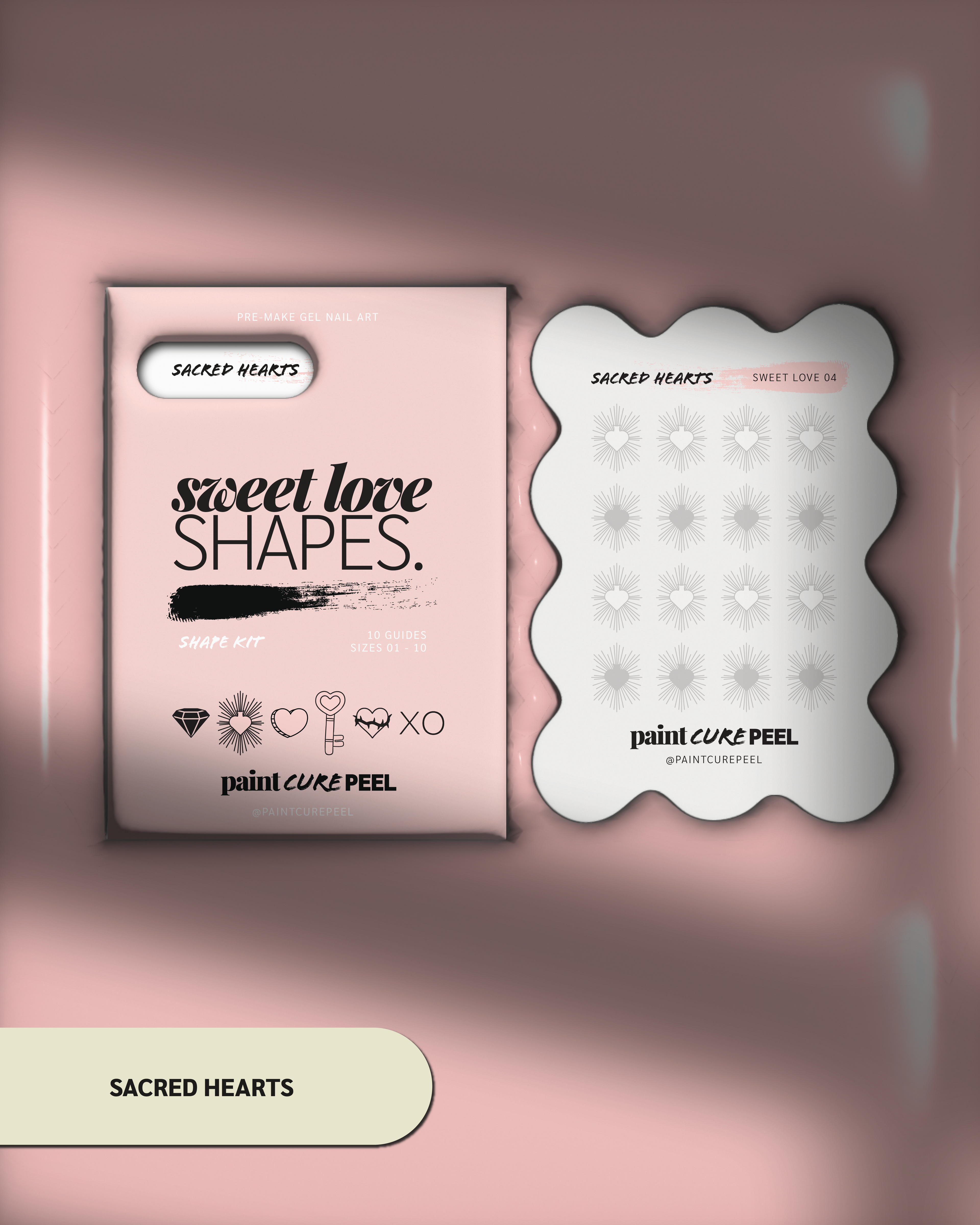 Paint Cure Peel Sweet Love Shape Guide Kit | 10 Reusable Guides to Pre-make Gel Nail Art
