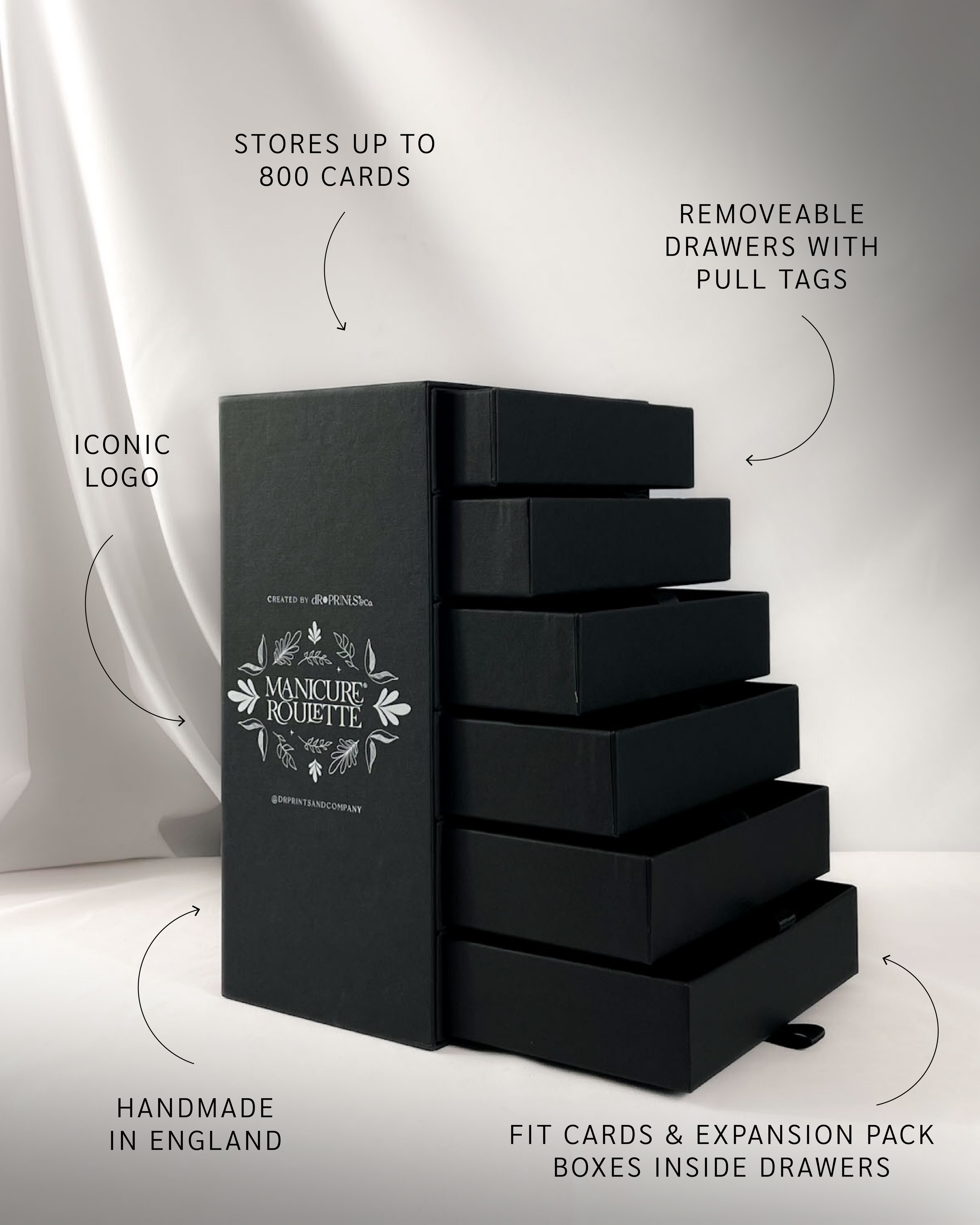 Manicure Roulette Collectors Tower | Card & Expansion Pack Storage Tower with Drawers