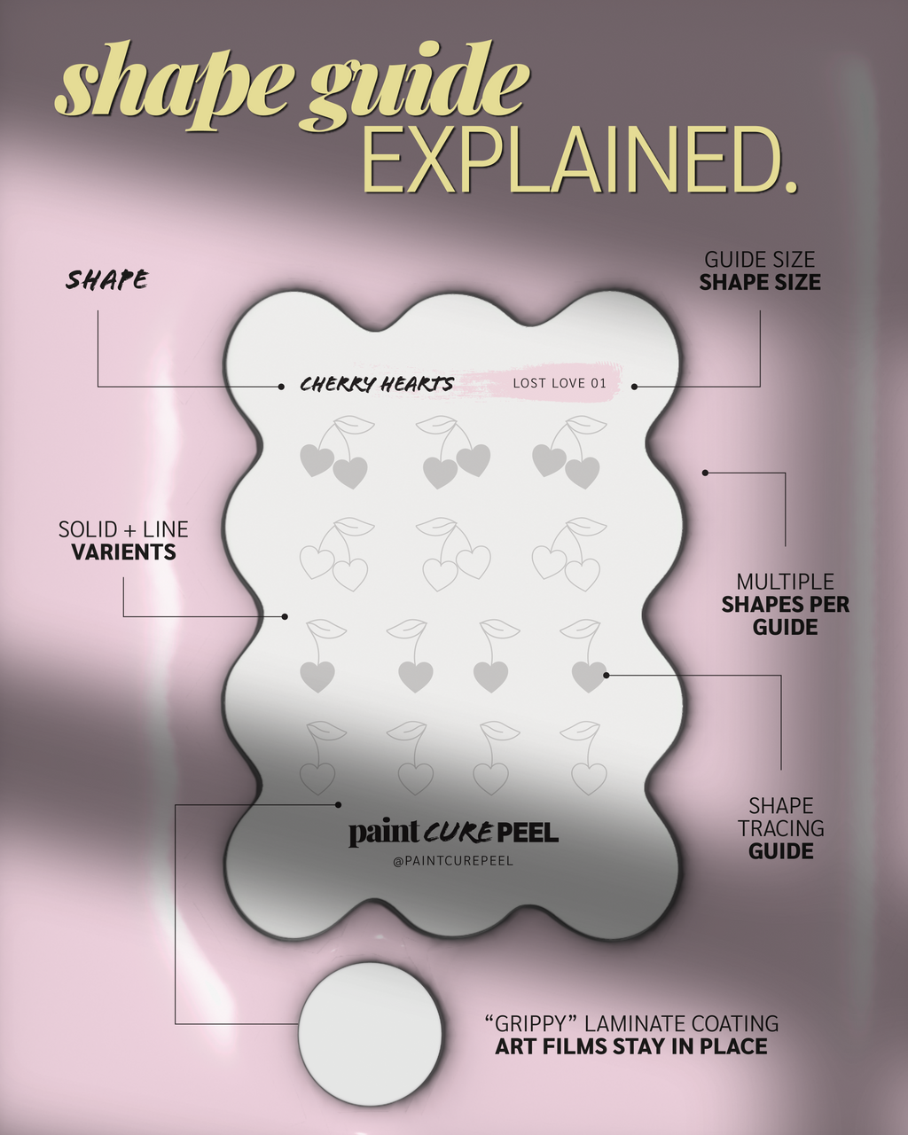 Paint Cure Peel Lost Love Shape Guide Kit | 10 Reusable Guides to Pre-make Gel Nail Art