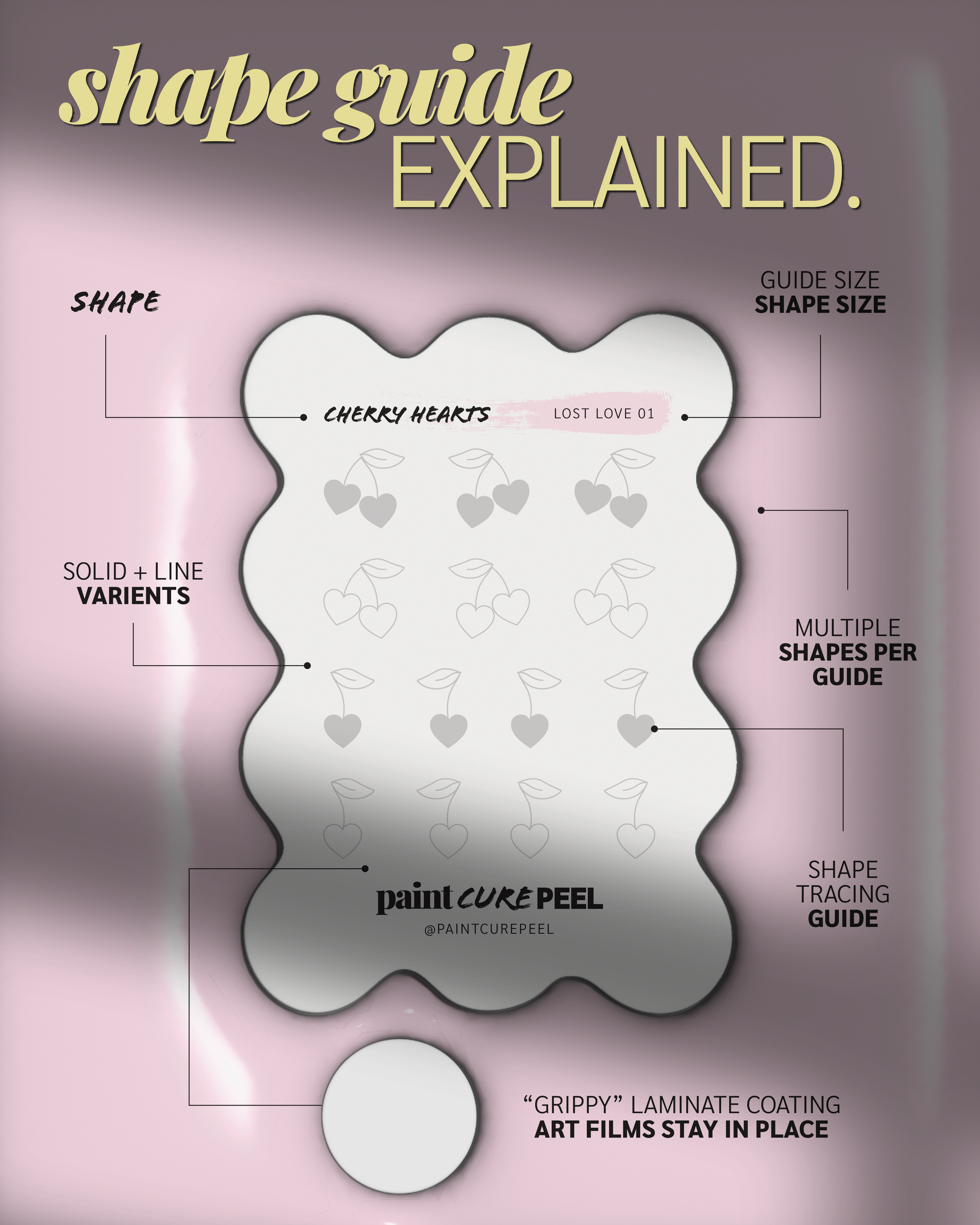 Paint Cure Peel Lost Love Shape Guide Kit | 10 Reusable Guides to Pre-make Gel Nail Art