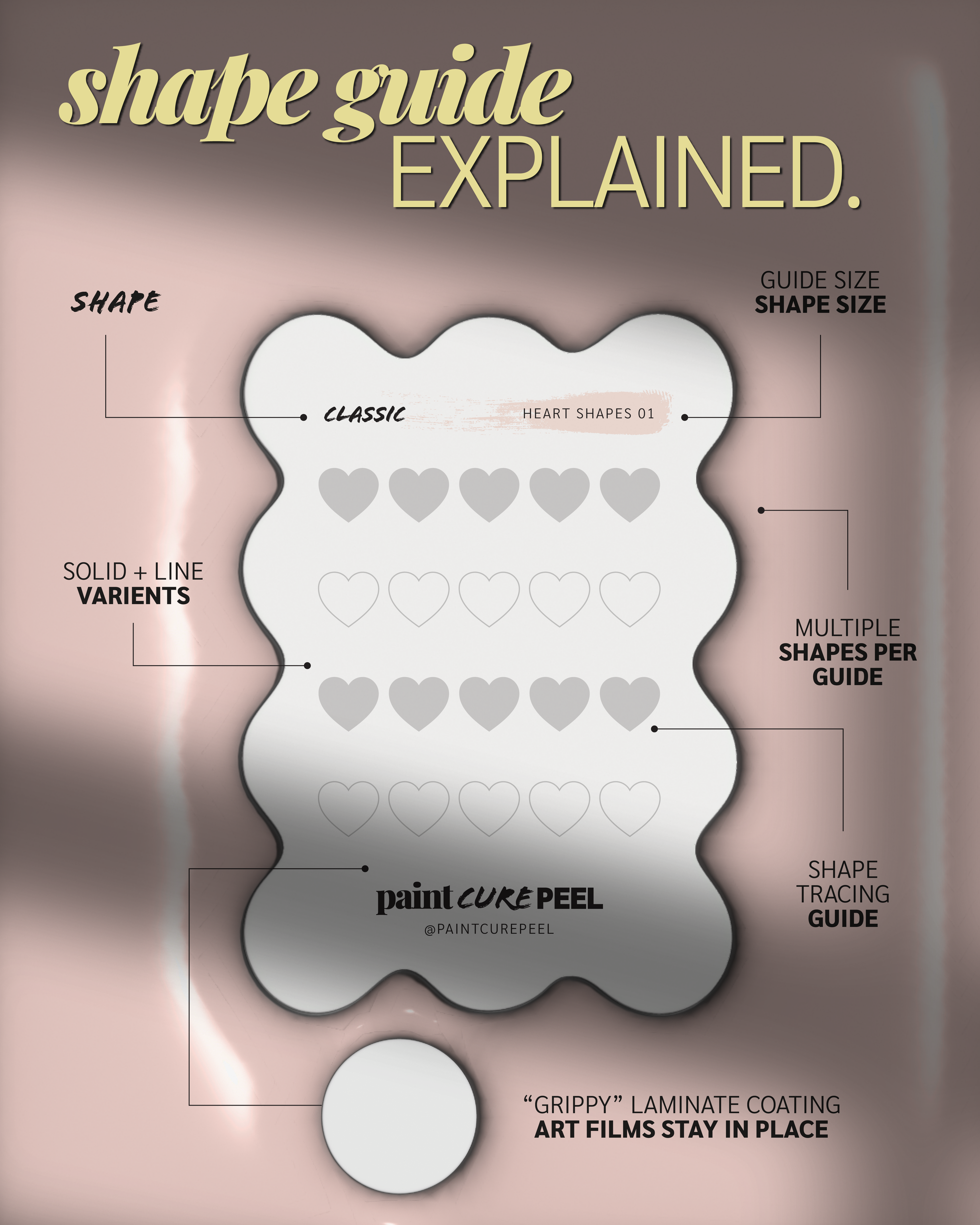 Paint Cure Peel Heart Shapes Shape Guides Starter Bundle | Pre-make Gel Nail Art (Worth £32.98)