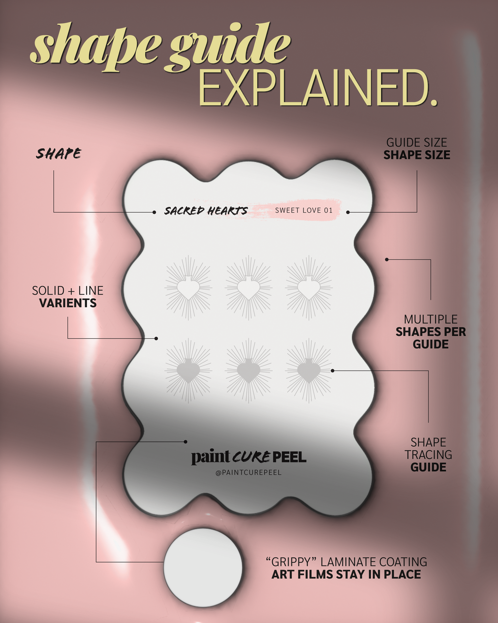 Paint Cure Peel Sweet Love Shape Guide Kit | 10 Reusable Guides to Pre-make Gel Nail Art