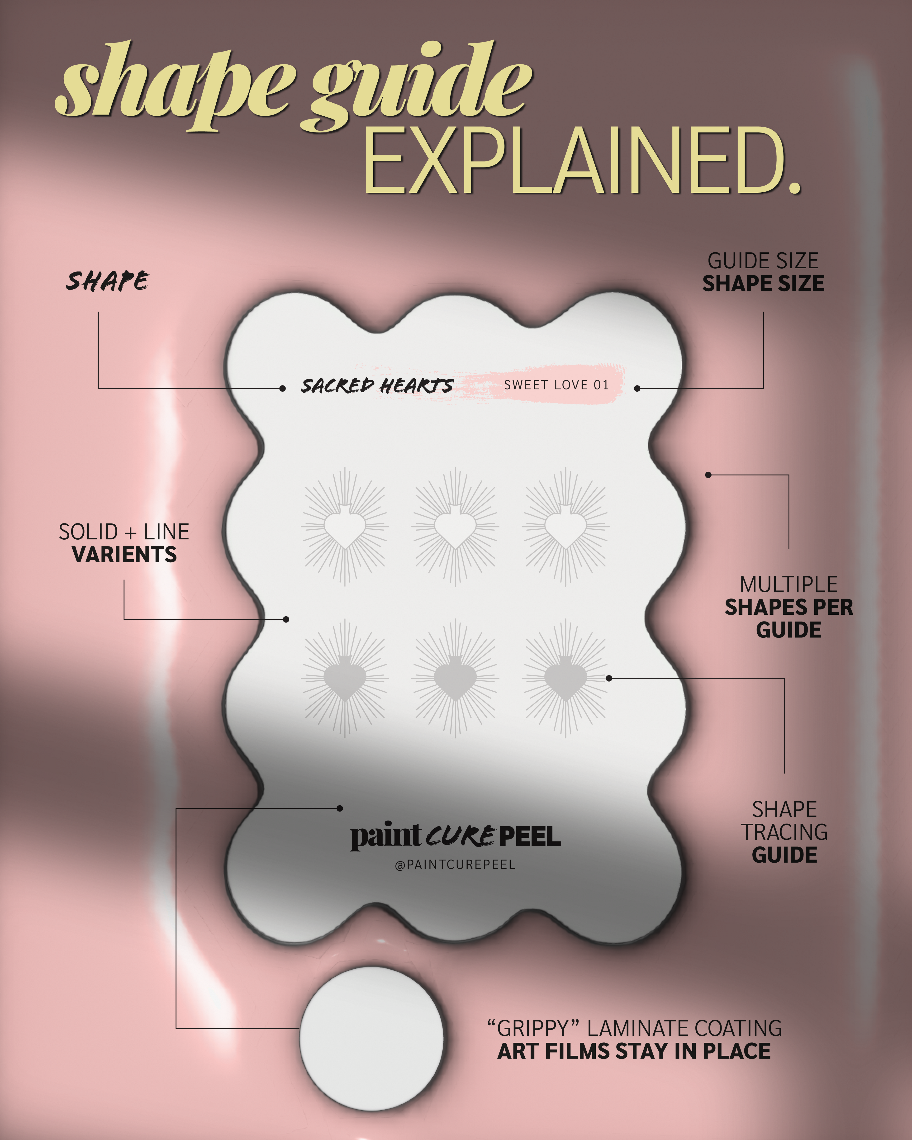 Paint Cure Peel Sweet Love Shape Guide Kit | 10 Reusable Guides to Pre-make Gel Nail Art
