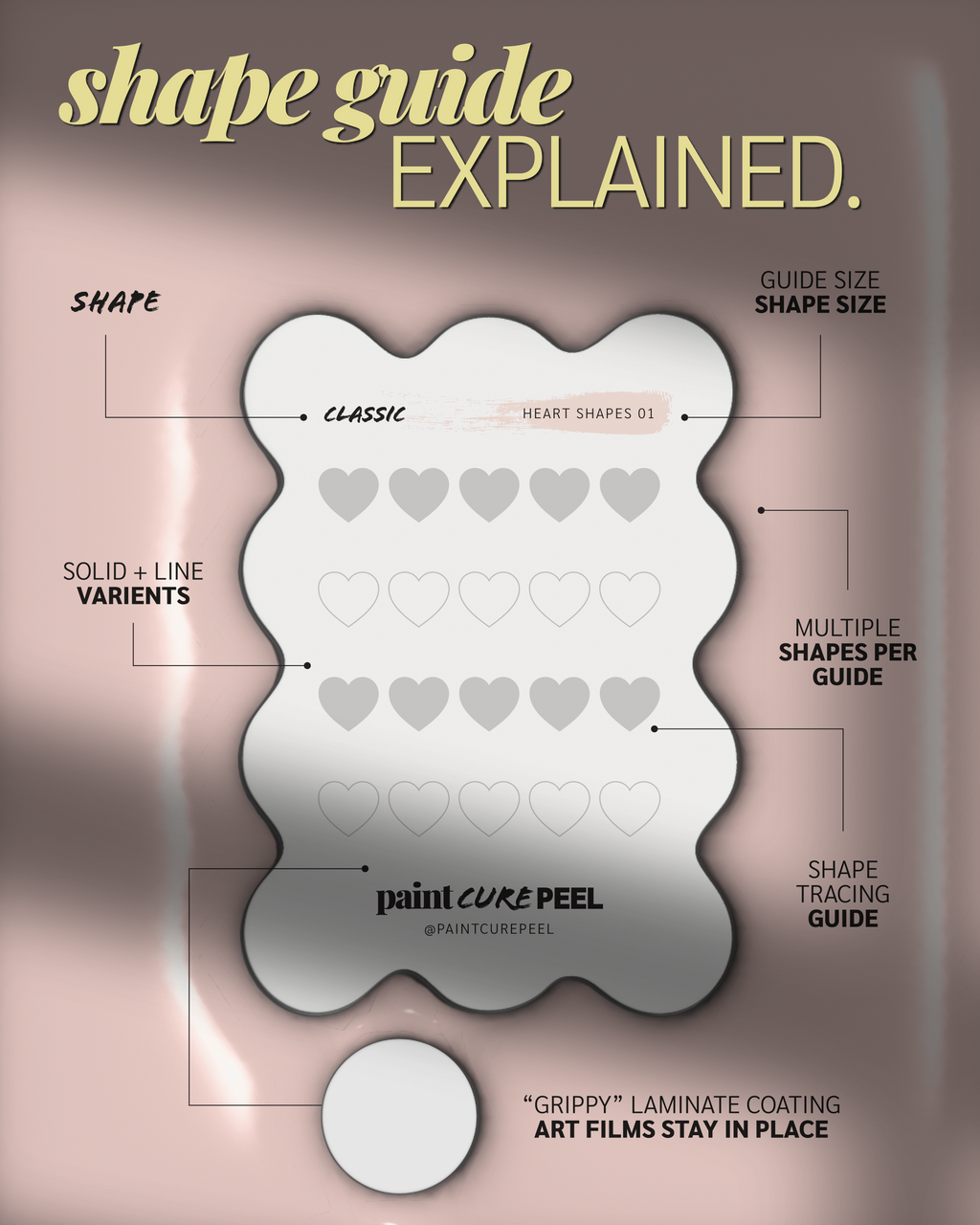 Paint Cure Peel Heart Shapes Shape Guide Kit | 10 Reusable Guides to Pre-make Gel Nail Art
