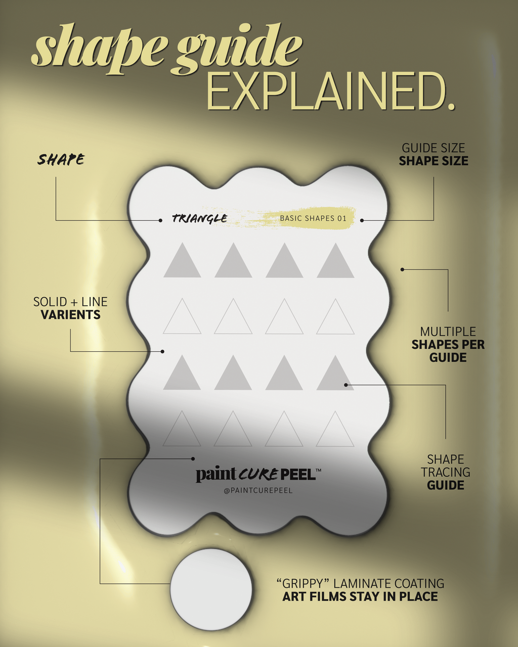 Paint Cure Peel Basic Shapes Shape Guide Kit | 10 Reusable Guides to Pre-make Gel Nail Art