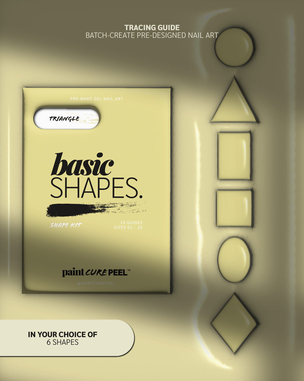 Paint Cure Peel Basic Shapes Shape Guides Starter Bundle | Pre-make Gel Nail Art (Worth £32.98)