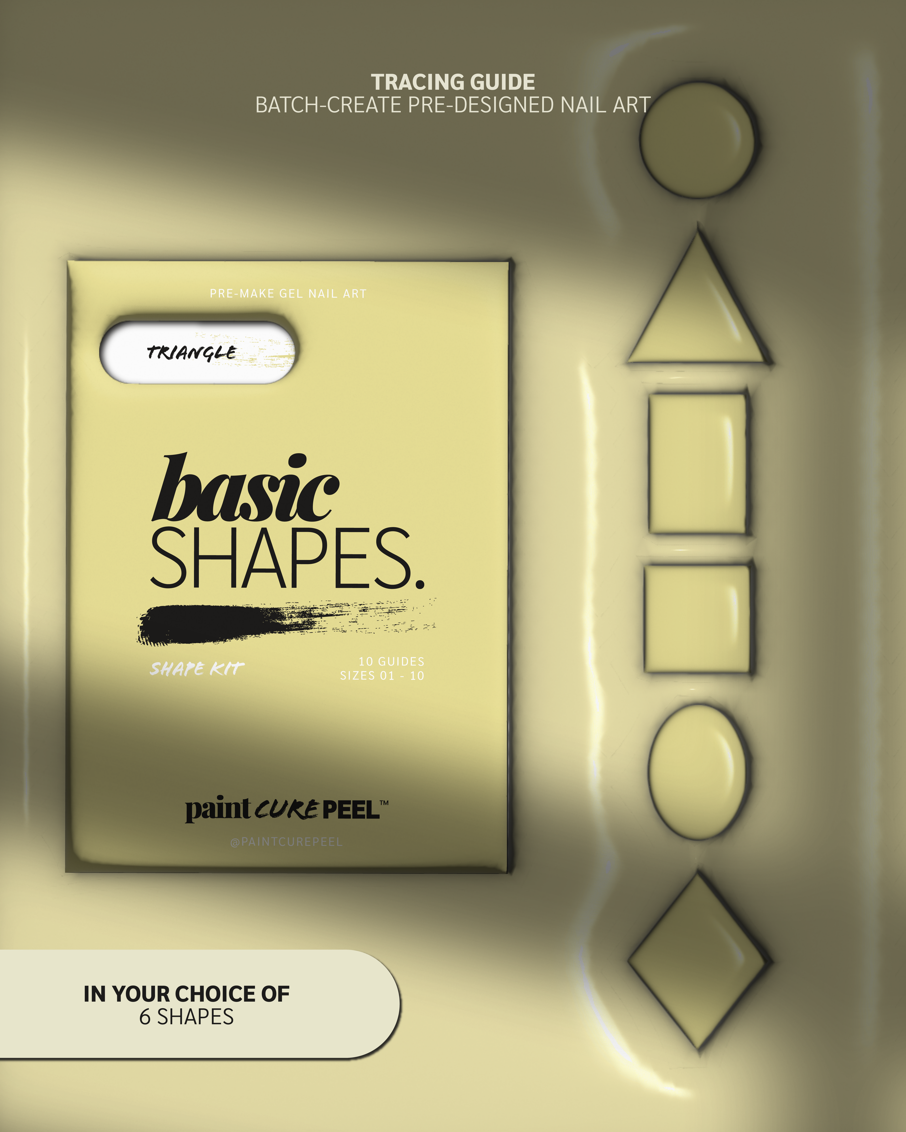 Paint Cure Peel Basic Shapes Shape Guides Starter Bundle | Pre-make Gel Nail Art (Worth £32.98)