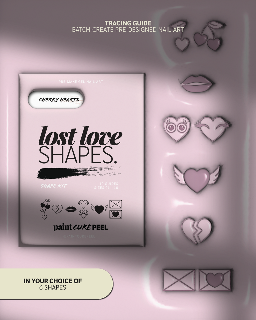 Paint Cure Peel Lost Love Shape Guides Starter Bundle | Pre-make Gel Nail Art (Worth £32.98)